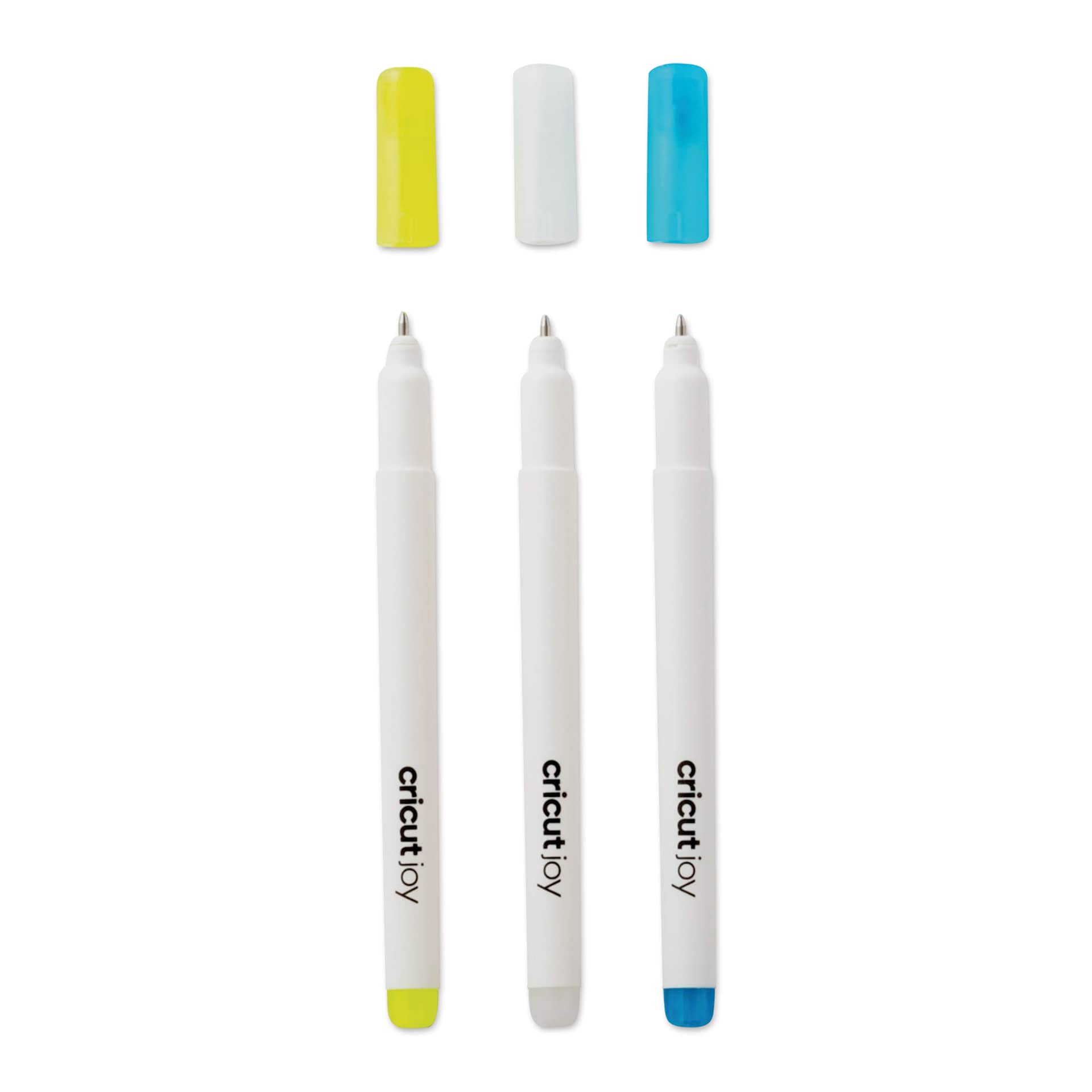 Cricut Joy Gel Pens - Opaque Assorted, Set of 3, out of the packaging with caps off