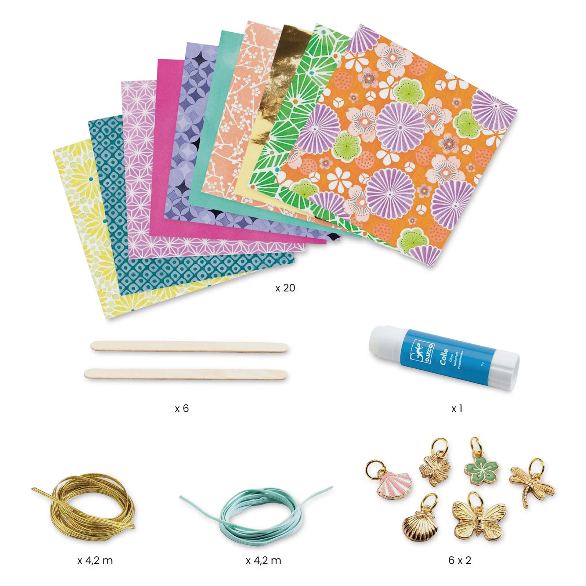 Djeco Do It Yourself Paper Bead Bracelets Kit contents with quantities