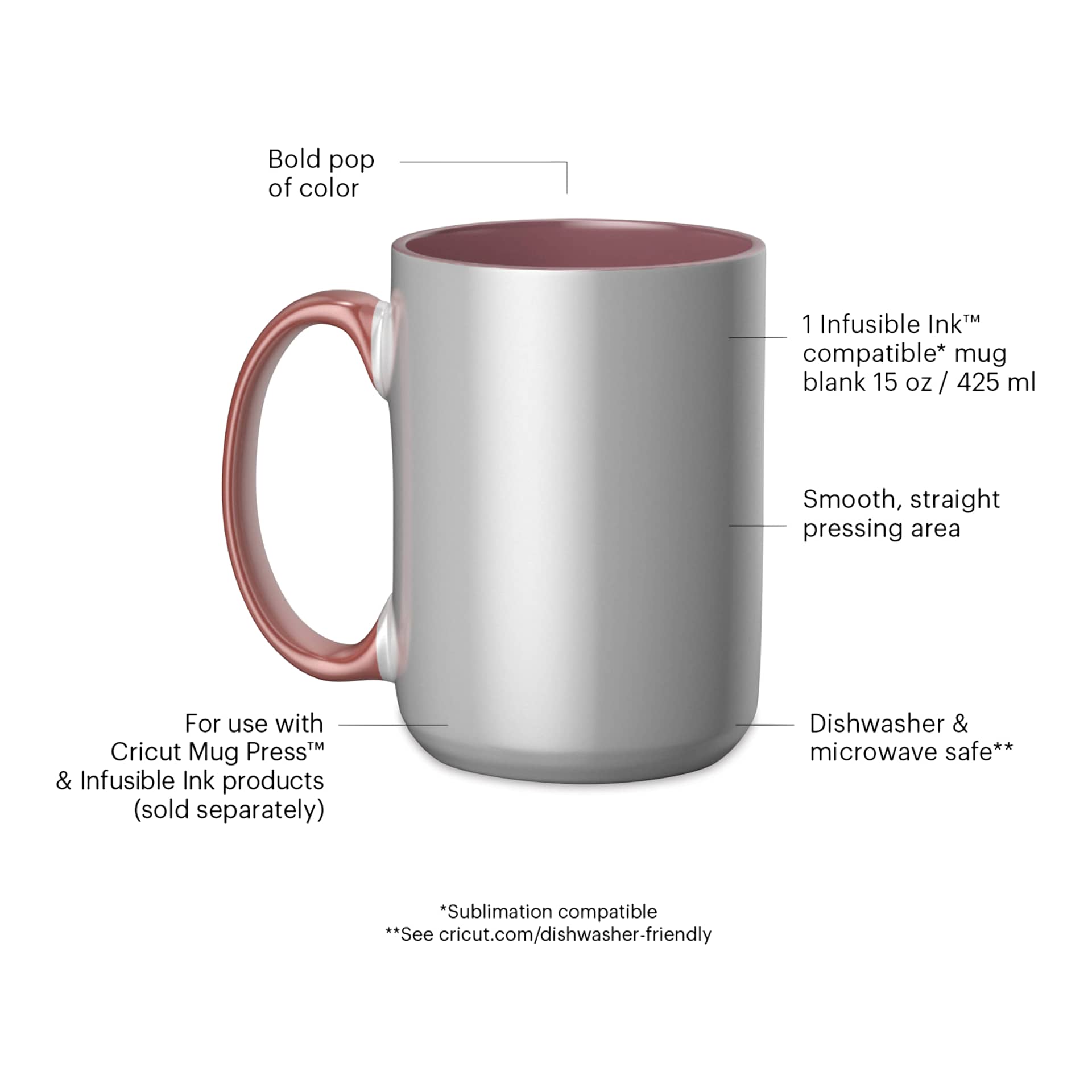 Cricut Mug Blank - Beveled, 15 oz, Miami, displayed details of the mug. 