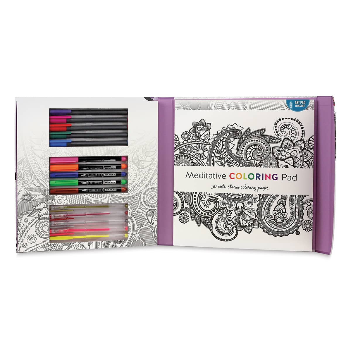 SpiceBox Sketch Plus Deluxe Meditative Adult Coloring Kit (Kit contents)