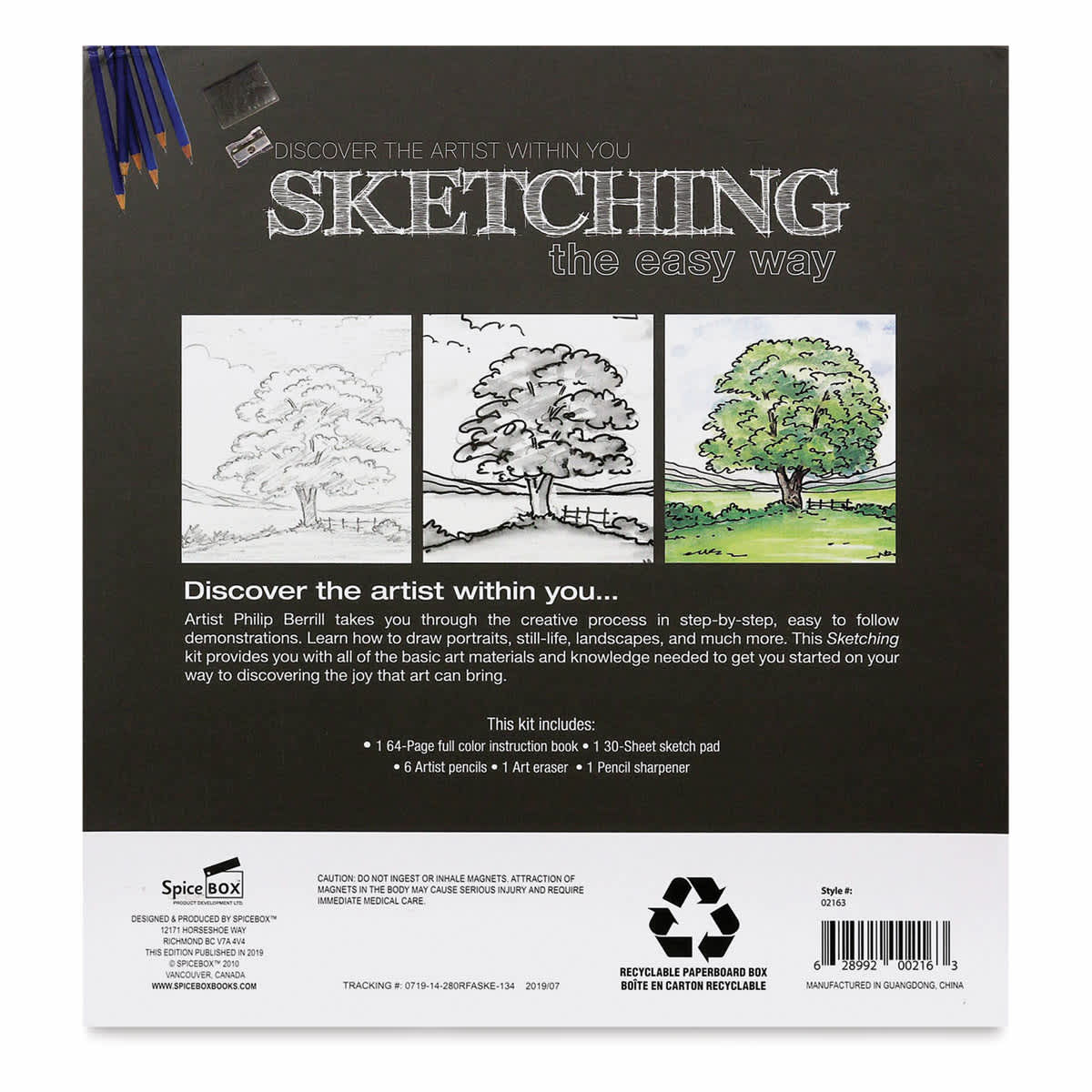 SpiceBox Art Studio Sketching Kit (Back of packaging)