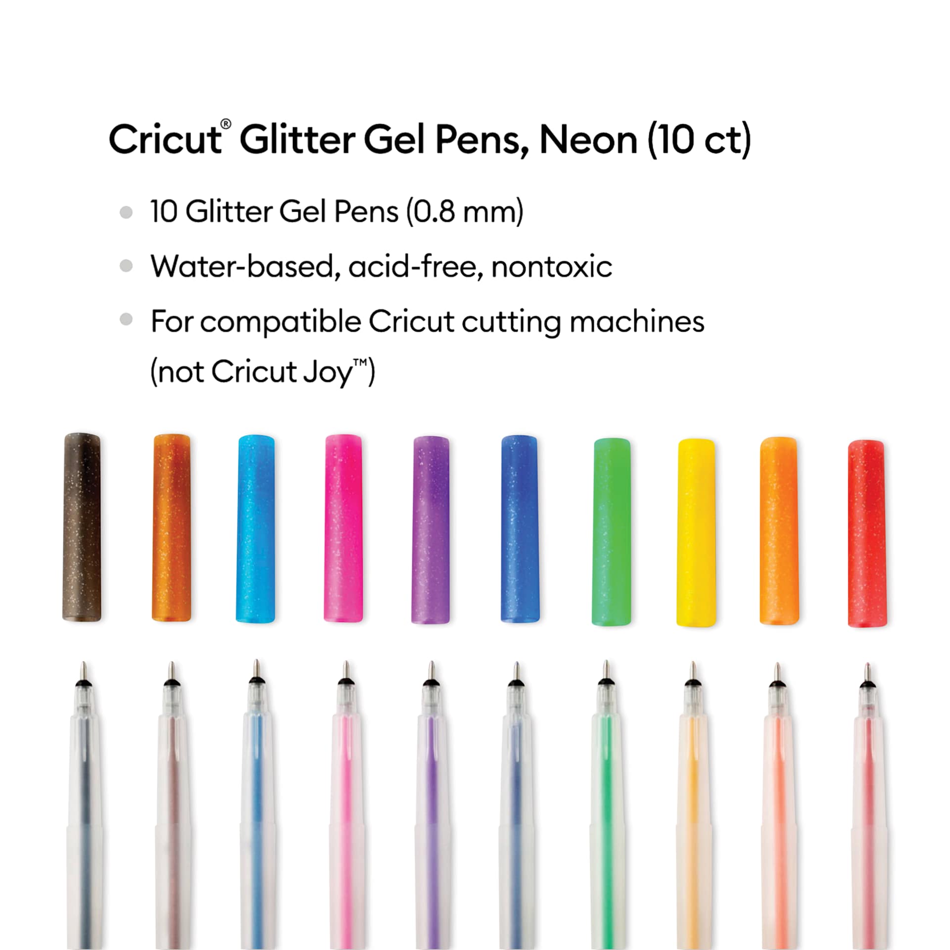 Cricut Gel Pen Set - Set of 10, Rainbow Glitter, 0.8 mm