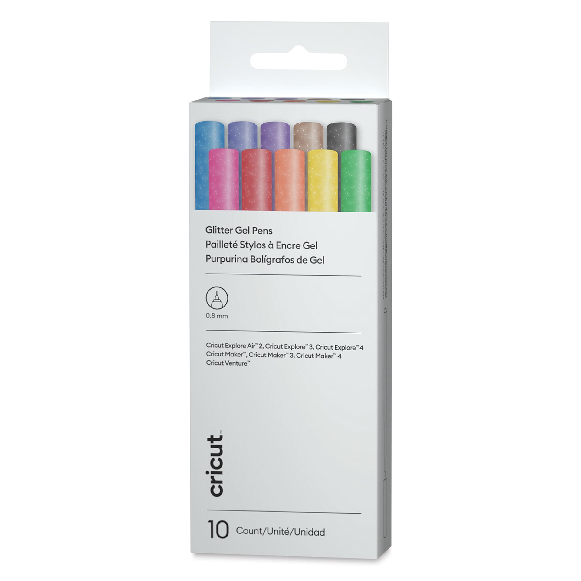 Cricut Gel Pen Set - Set of 10, Rainbow Glitter, 0.8 mm front of packaging