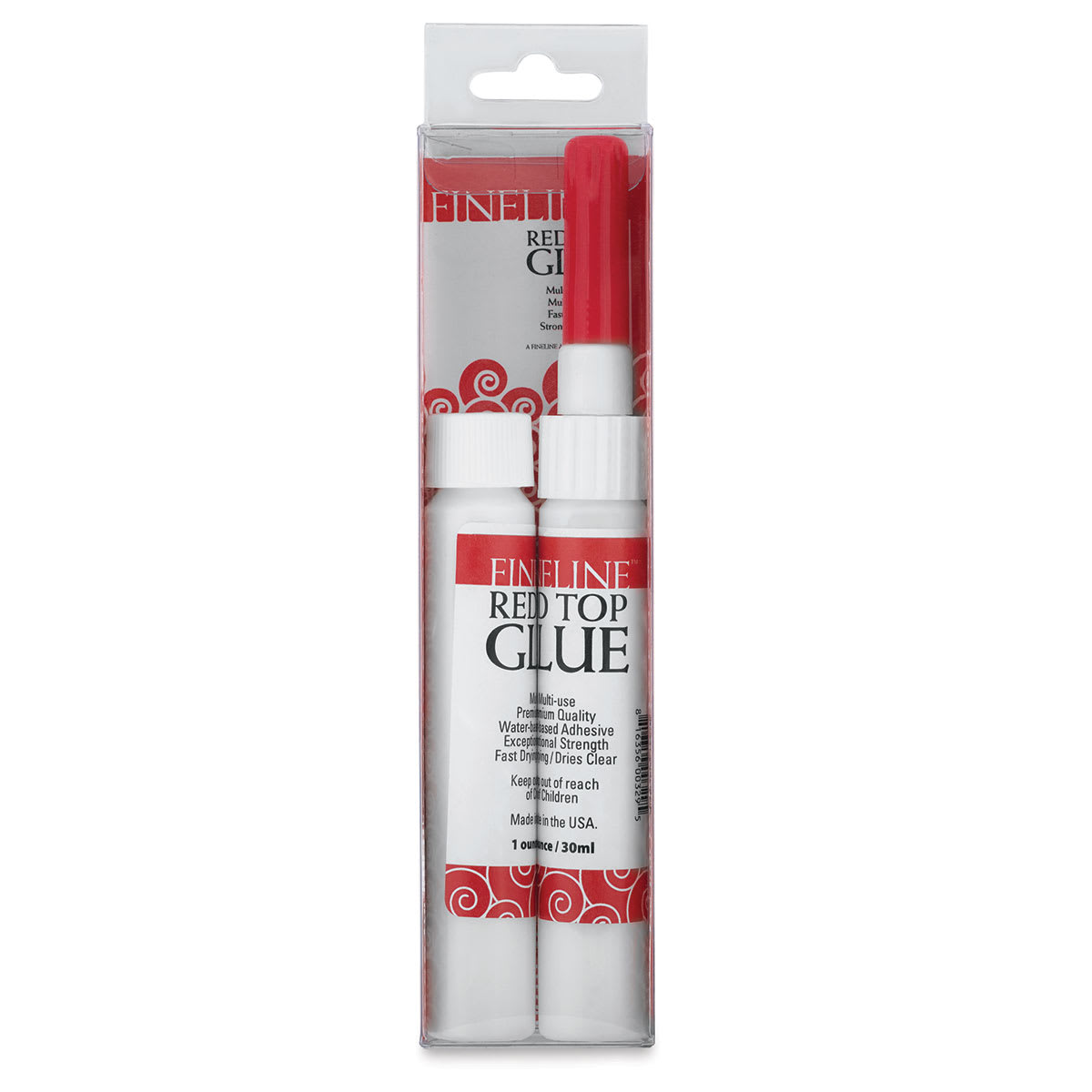 Fineline Red Top Glue - Front of package of 2 Tubes
