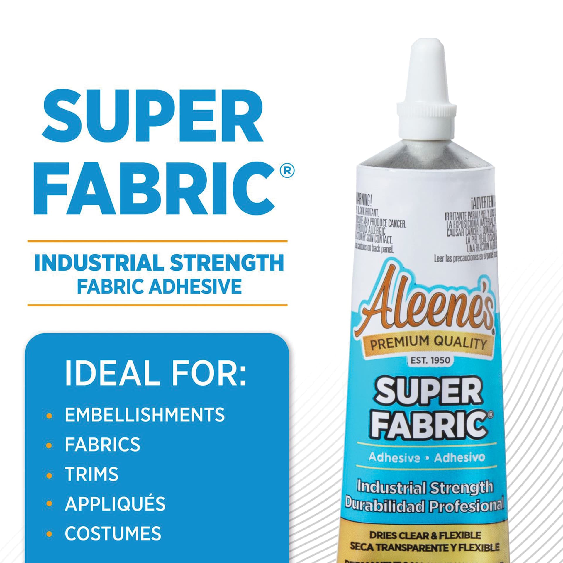 Super Fabric, Industrial strength fabric adhesive. Ideal for: embellishments, fabrics, trims, appliques, costumes.