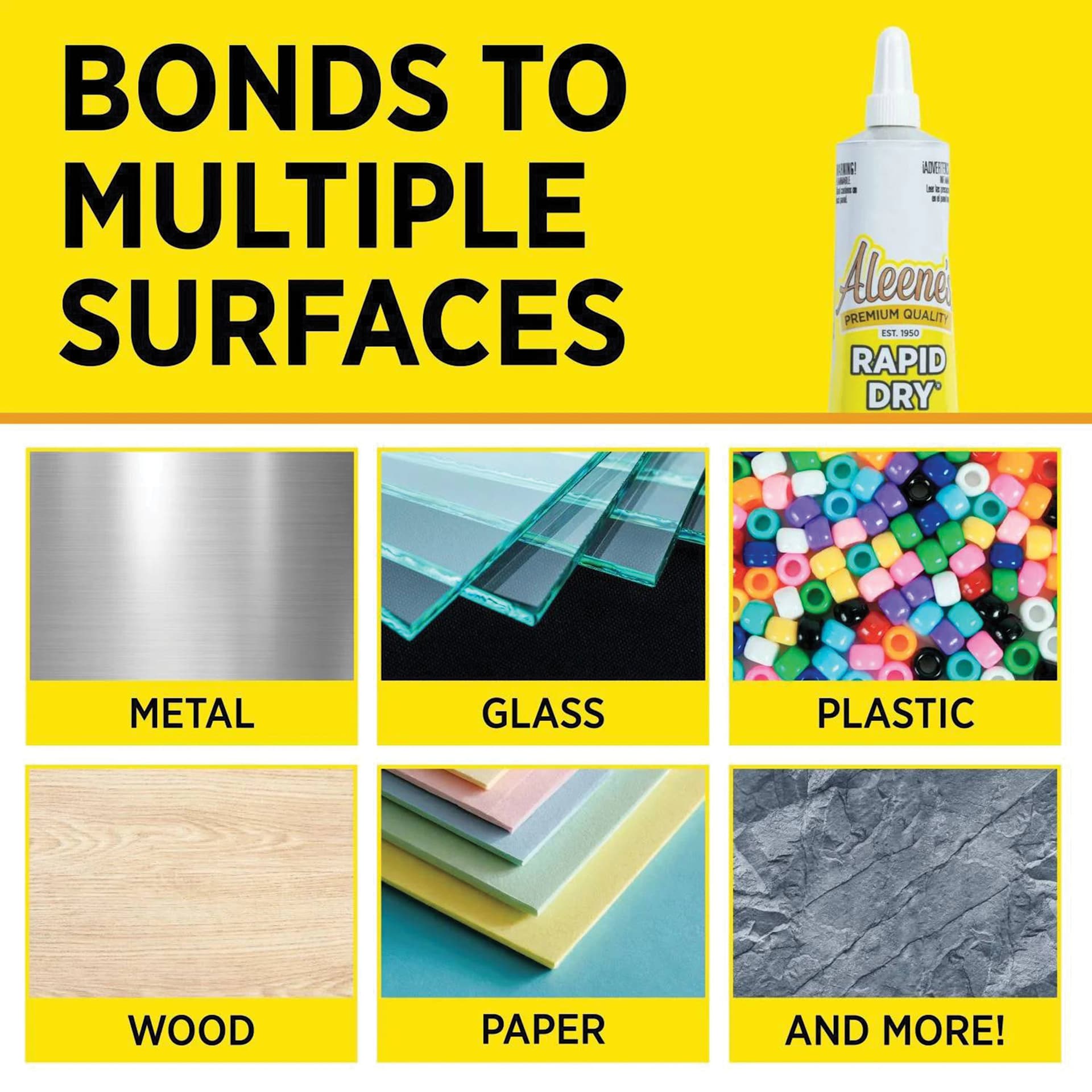 Bonds to multiple surfaces: metal, glass, plastic, wood, paper, and more!