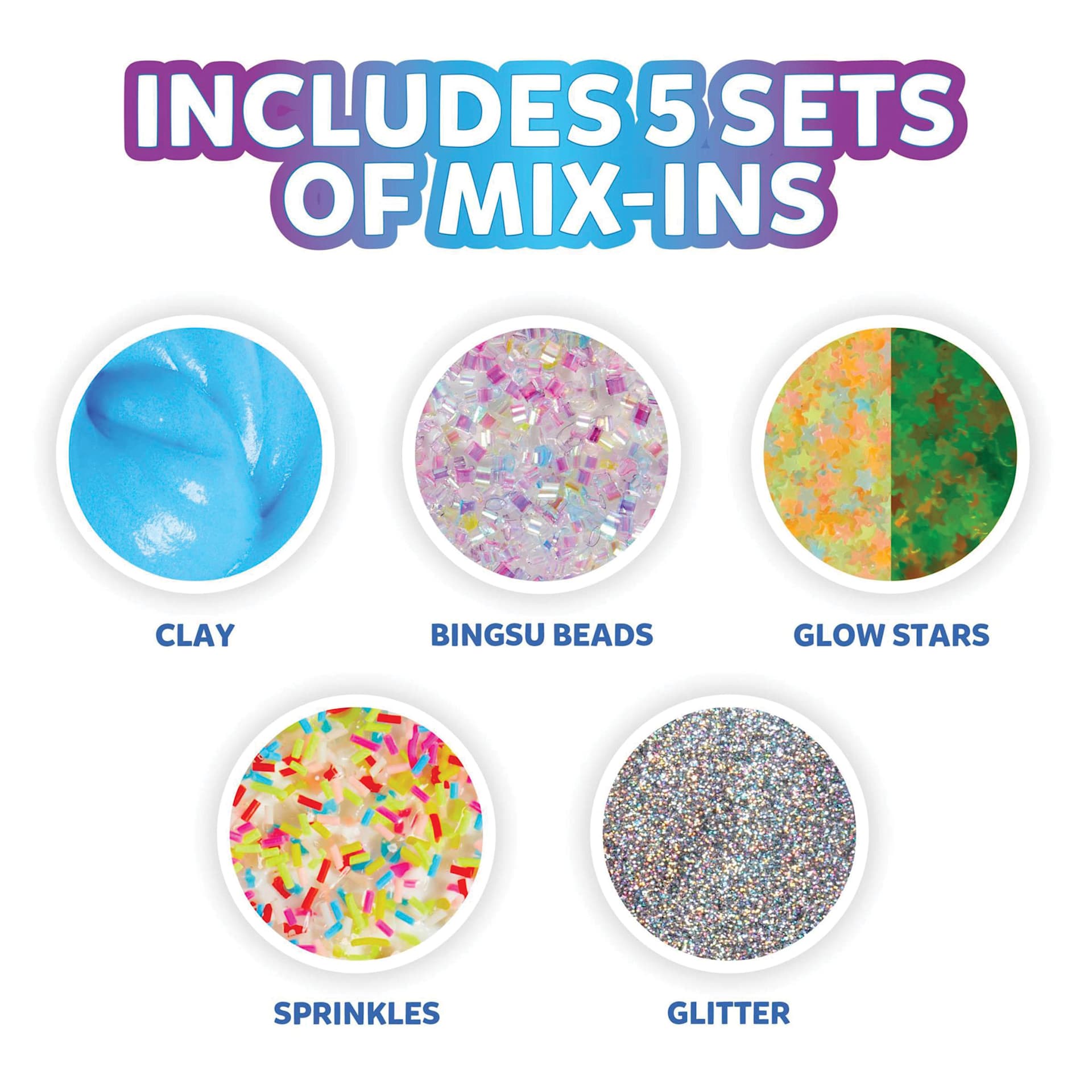 Elmer’s Gue Premade Slime - Glassy Clear Deluxe Bucket with Mix-Ins, 3 lb, Mix-Ins Close-Up