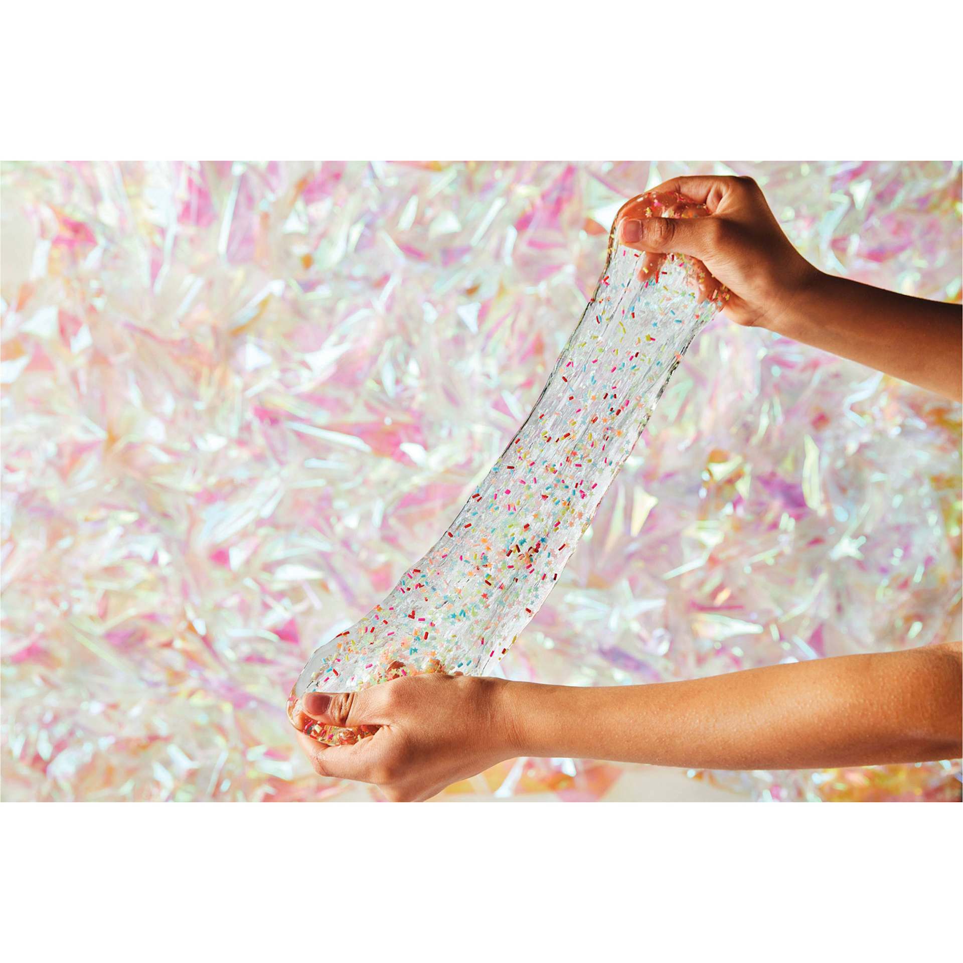 Elmer’s Gue Premade Slime - Glassy Clear Deluxe Bucket with Mix-Ins, 3 lb, Slime Being Stretched