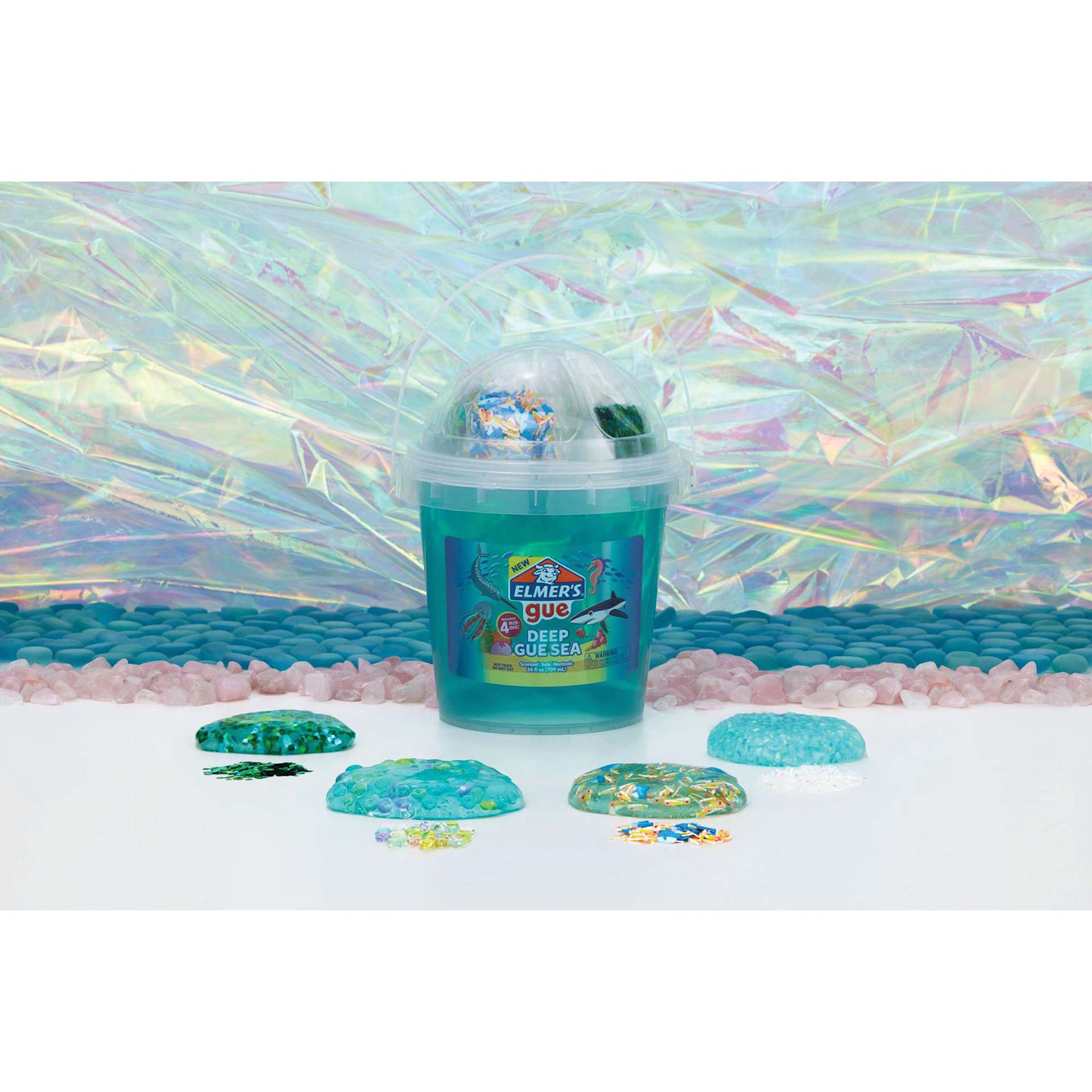 Elmer’s Gue Premade Slime - Deep Gue Sea Bucket with Mix-Ins, 1-1/2 lb, Mix-Ins In Front of Bucket