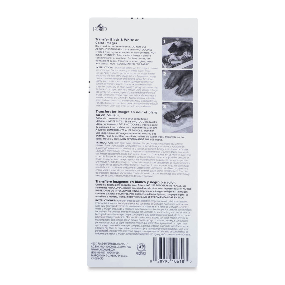 Mod Podge Image Transfer Medium - 2 oz, Back Of Package