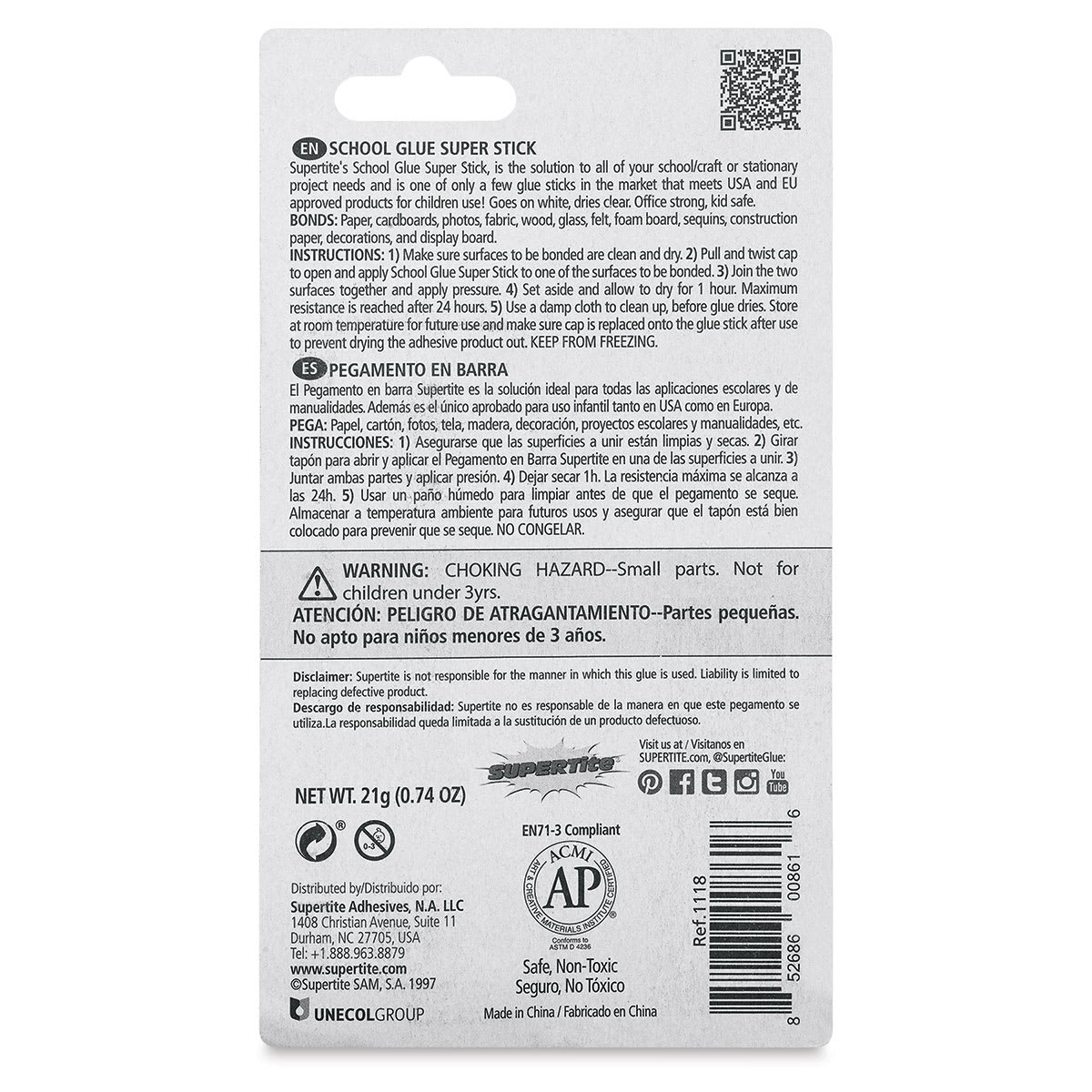 Supertite School Glue Super Stick, 0.74 oz, Back Of Package