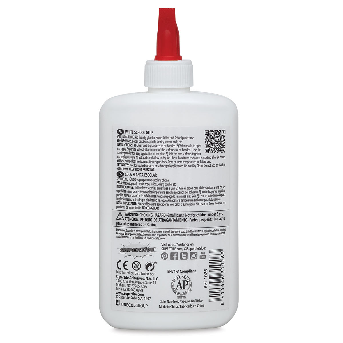 Supertite White School Glue, 7.97 oz, Back