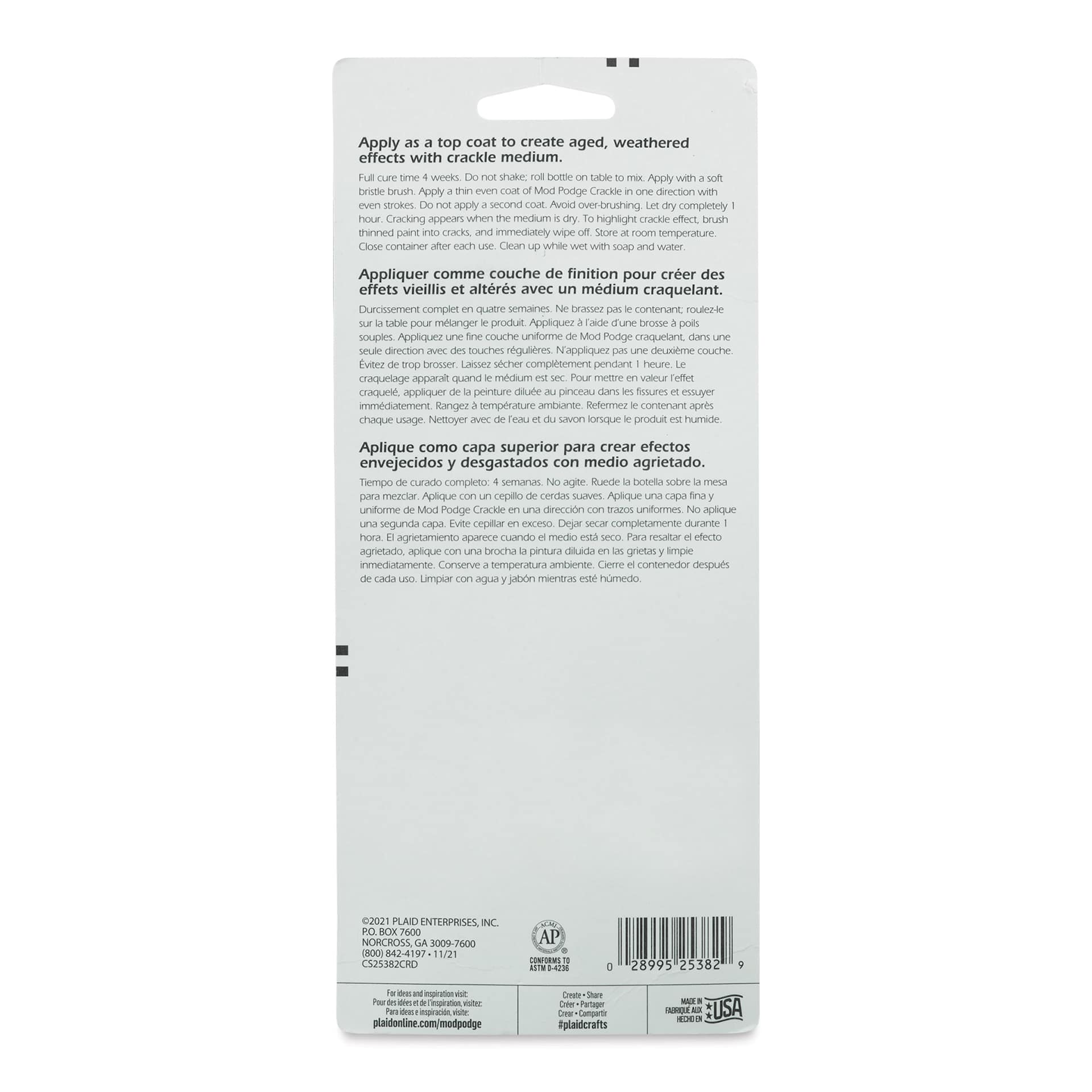 Mod Podge One-Step Crackle Effect - 2 oz, with Brush (Back of package)
