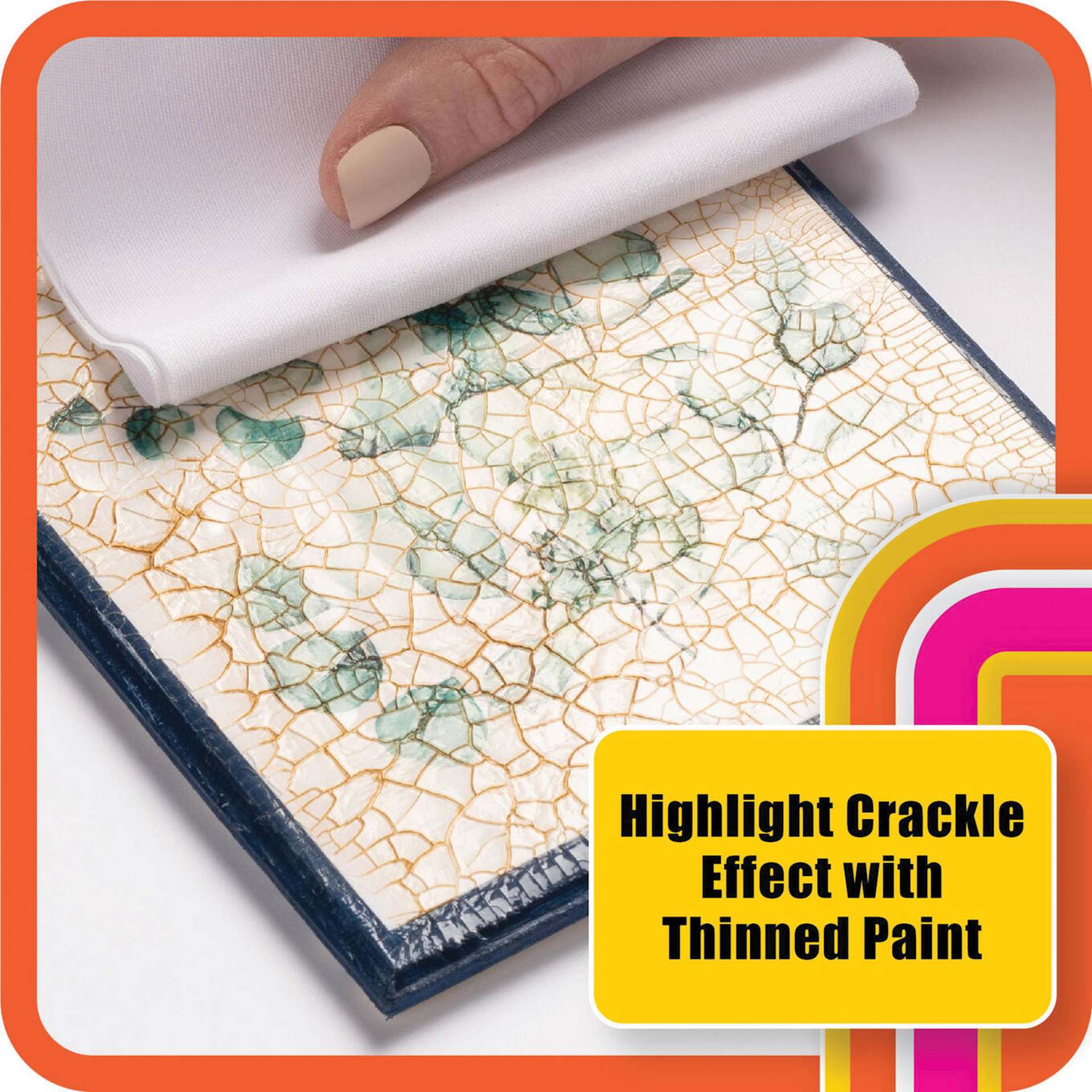 Mod Podge One-Step Crackle Effect, demonstration of effect being highlighted with thinned paint
