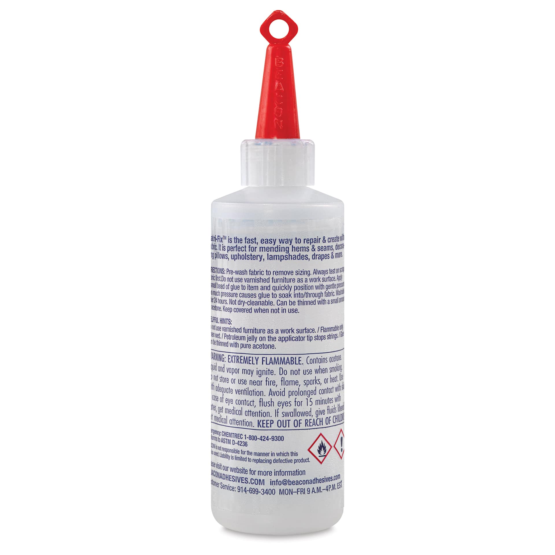 Beacon Fabri-Fix Permanent Adhesive - 4 oz, back of the bottle