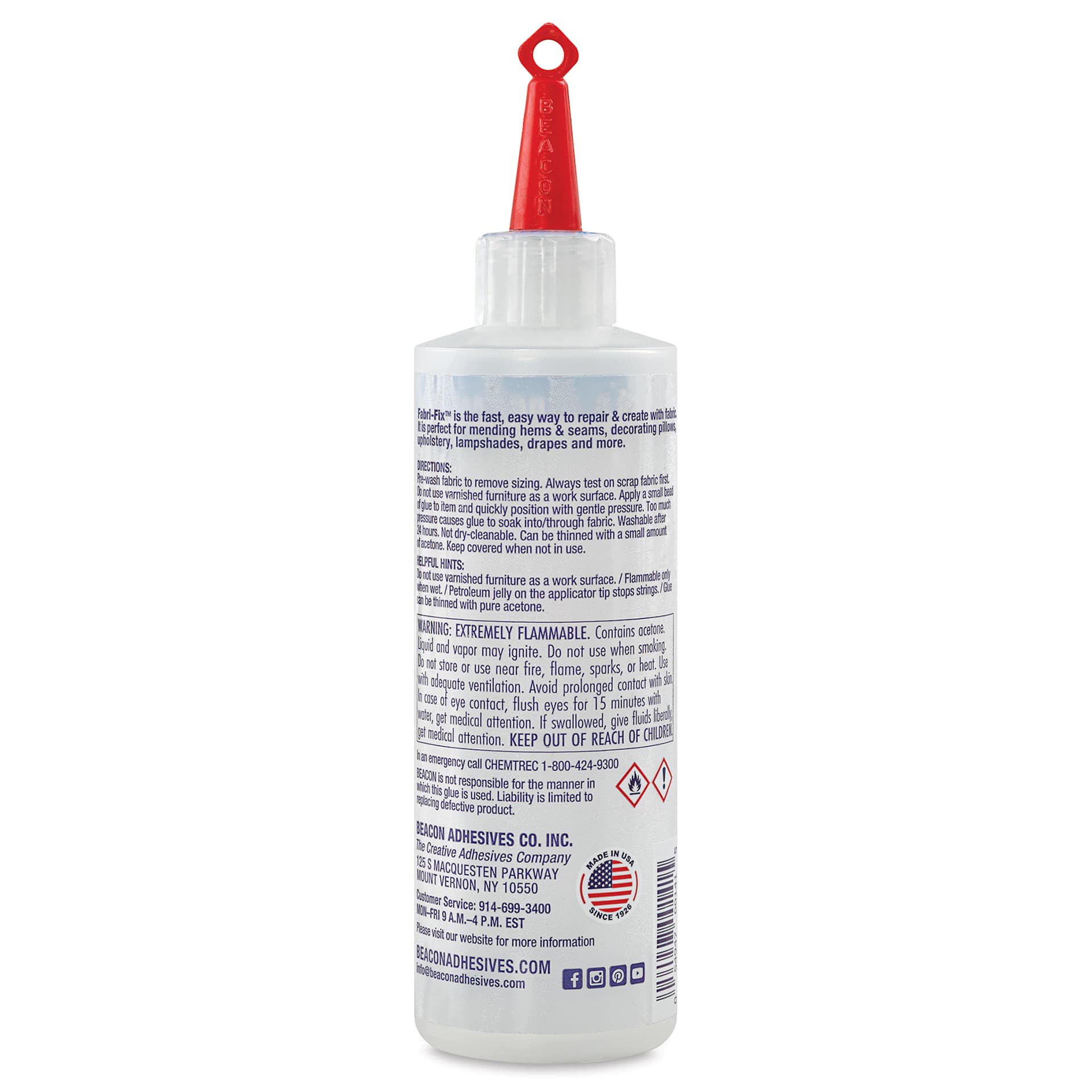 Beacon Fabri-Fix Permanent Adhesive - 8 oz, back of the bottle