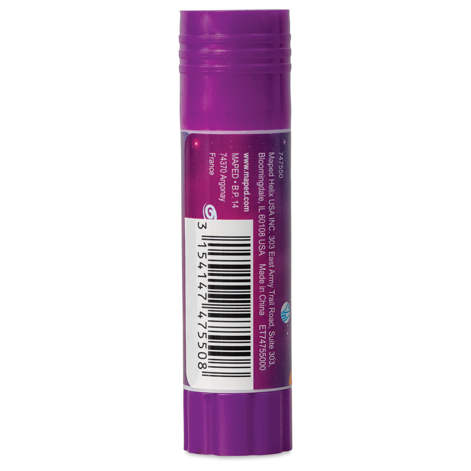 Maped Washable Glue Stick - Purple Clear, 0.28 oz, cap off
