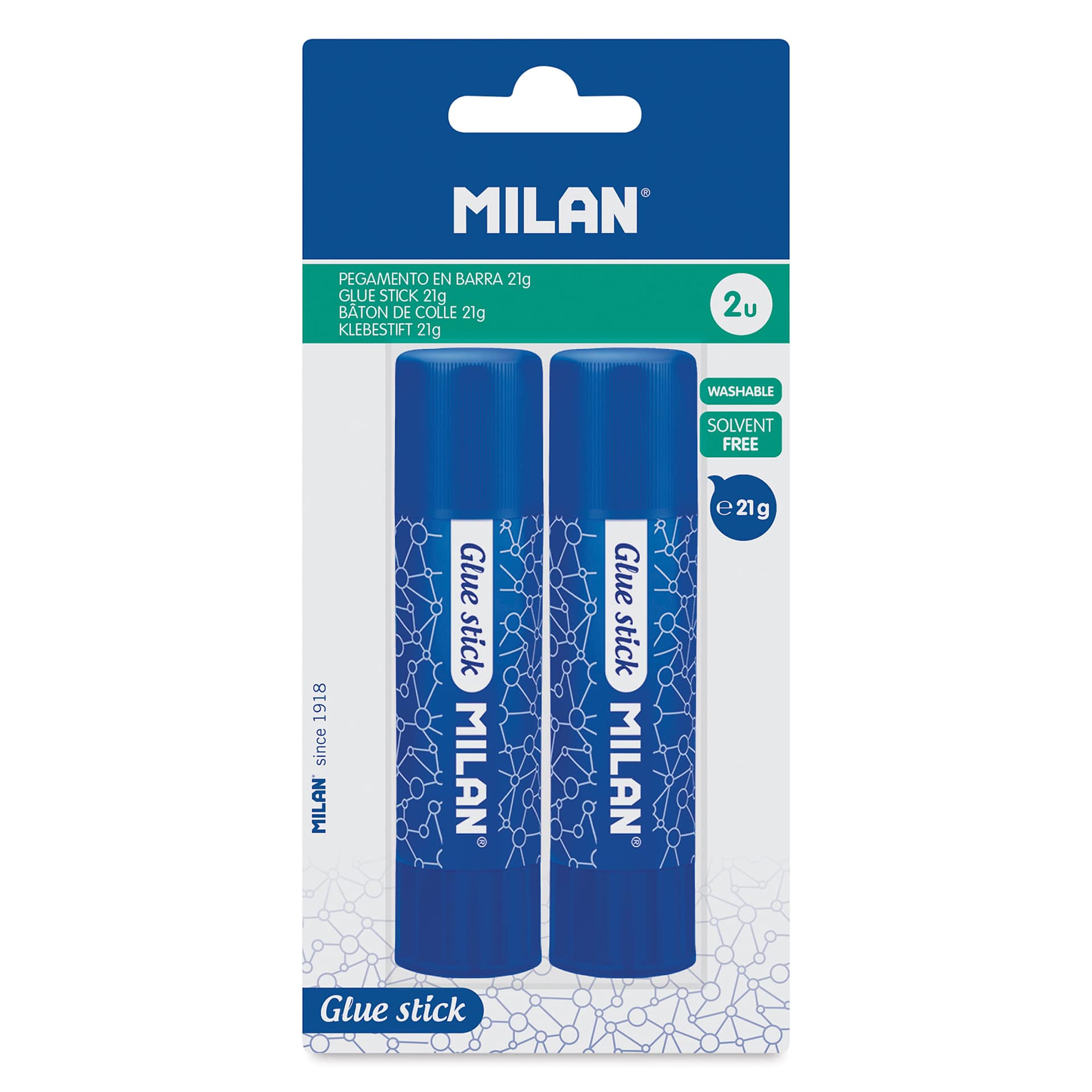 Milan Washable Glue Sticks - 21g, Pkg of 2, in packaging