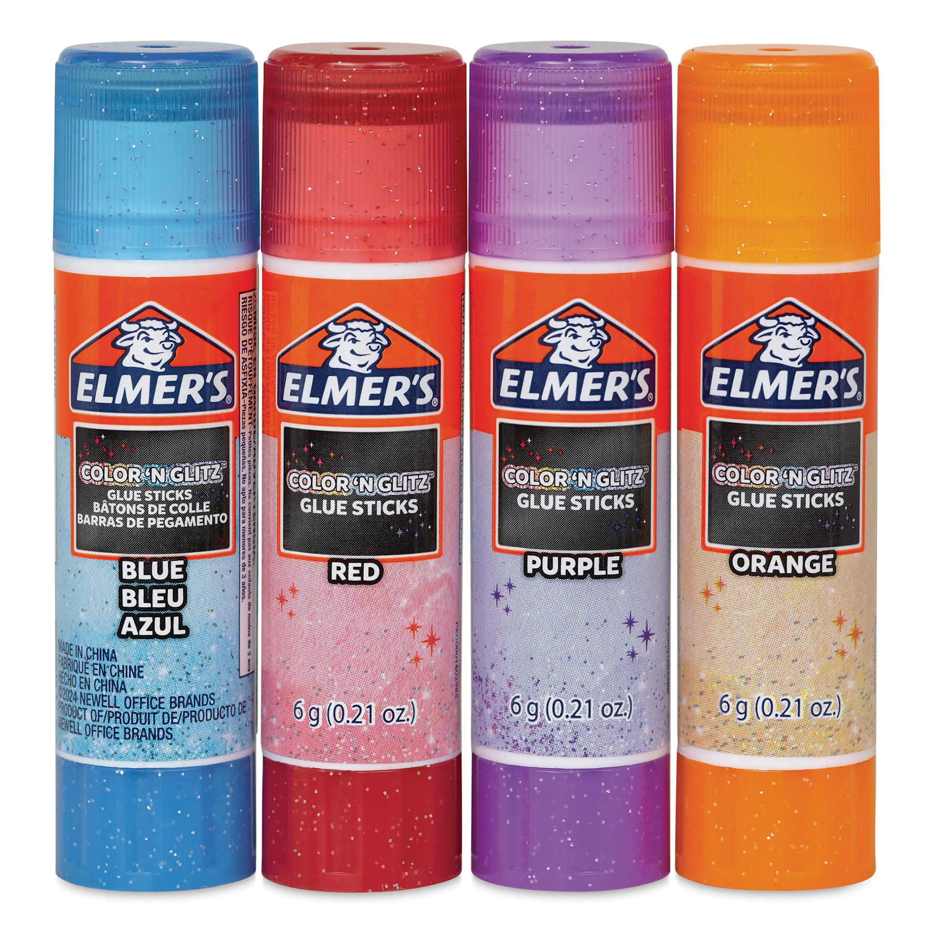 Elmer's Color n Glitz Glitter Glue Sticks - 6 g, Pkg of 4 - with caps on