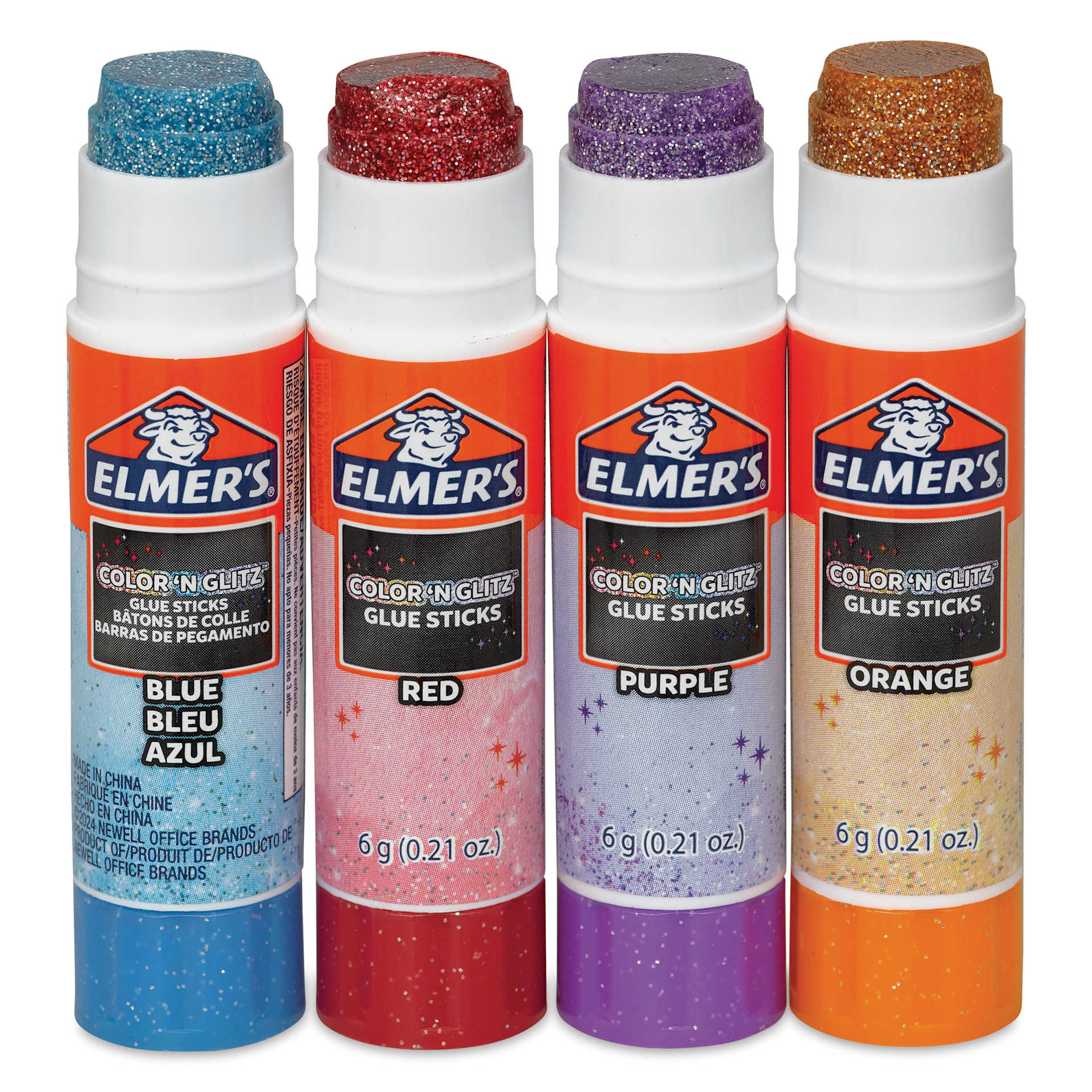 Elmer's Color n Glitz Glitter Glue Sticks - 6 g, Pkg of 4 - with caps removed