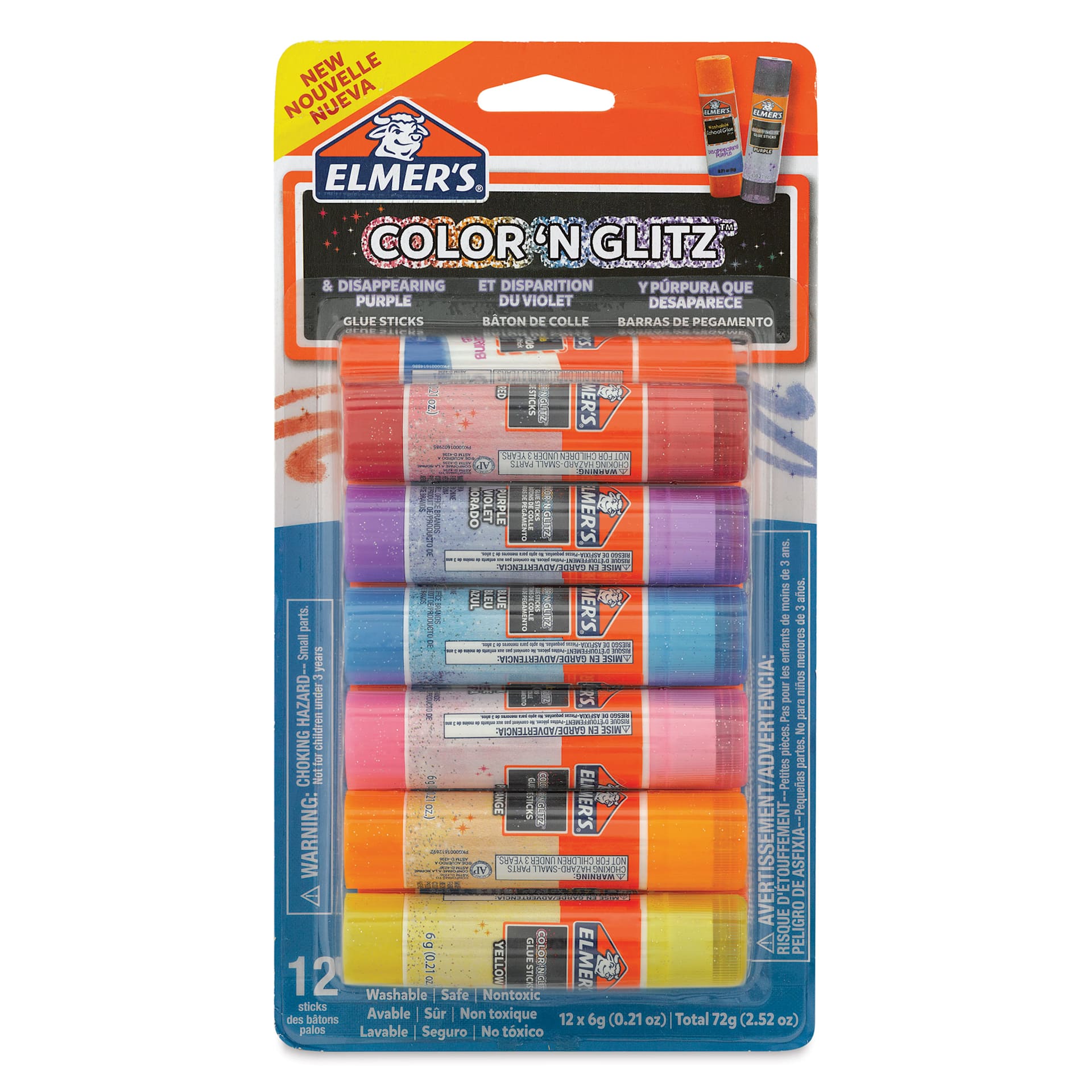 Elmer's Color n Glitz Glitter Glue Sticks - 6 g, Pkg of 12 - front of packaging