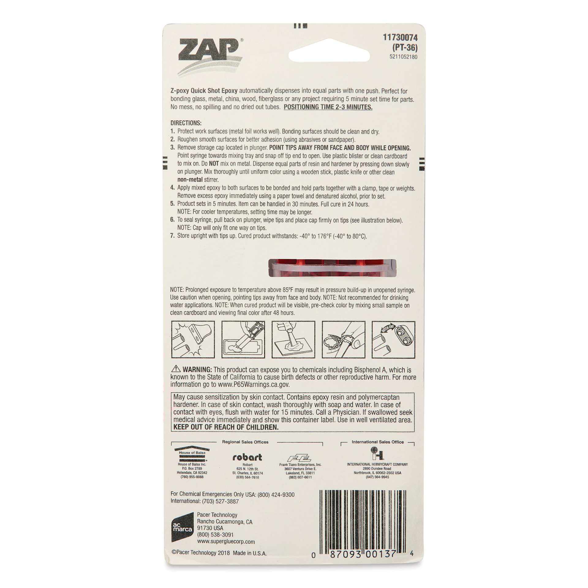 Zap Z-Poxy Quick Shot Epoxy - 1 oz - back of packaging