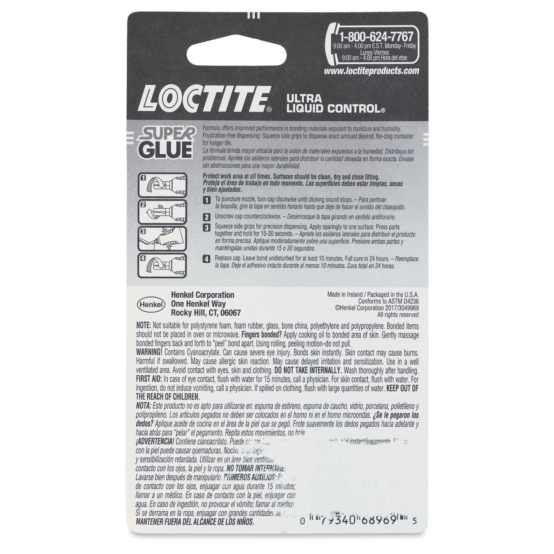 Loctite Super Glue - Ultra Liquid Control, 0.14 oz - back of packaging