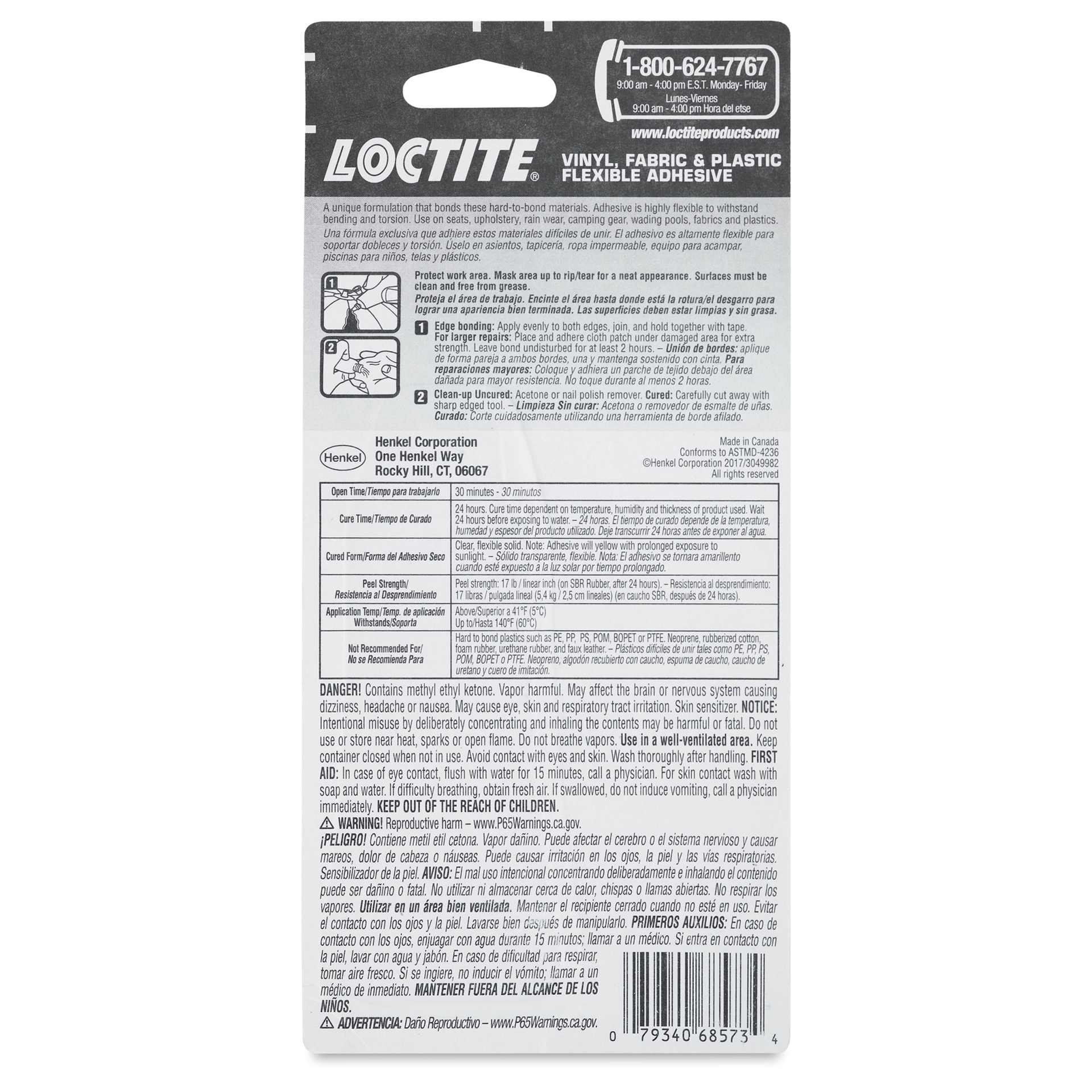 Loctite Vinyl, Fabric & Plastic Flexible Adhesive - 1 oz - back of packaging