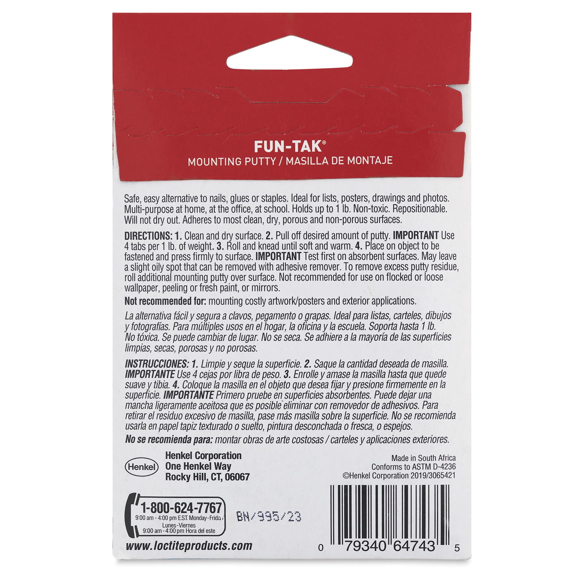 Loctite Fun-Tak Reusable Mounting Putty Tabs - 2 oz - back of packaging