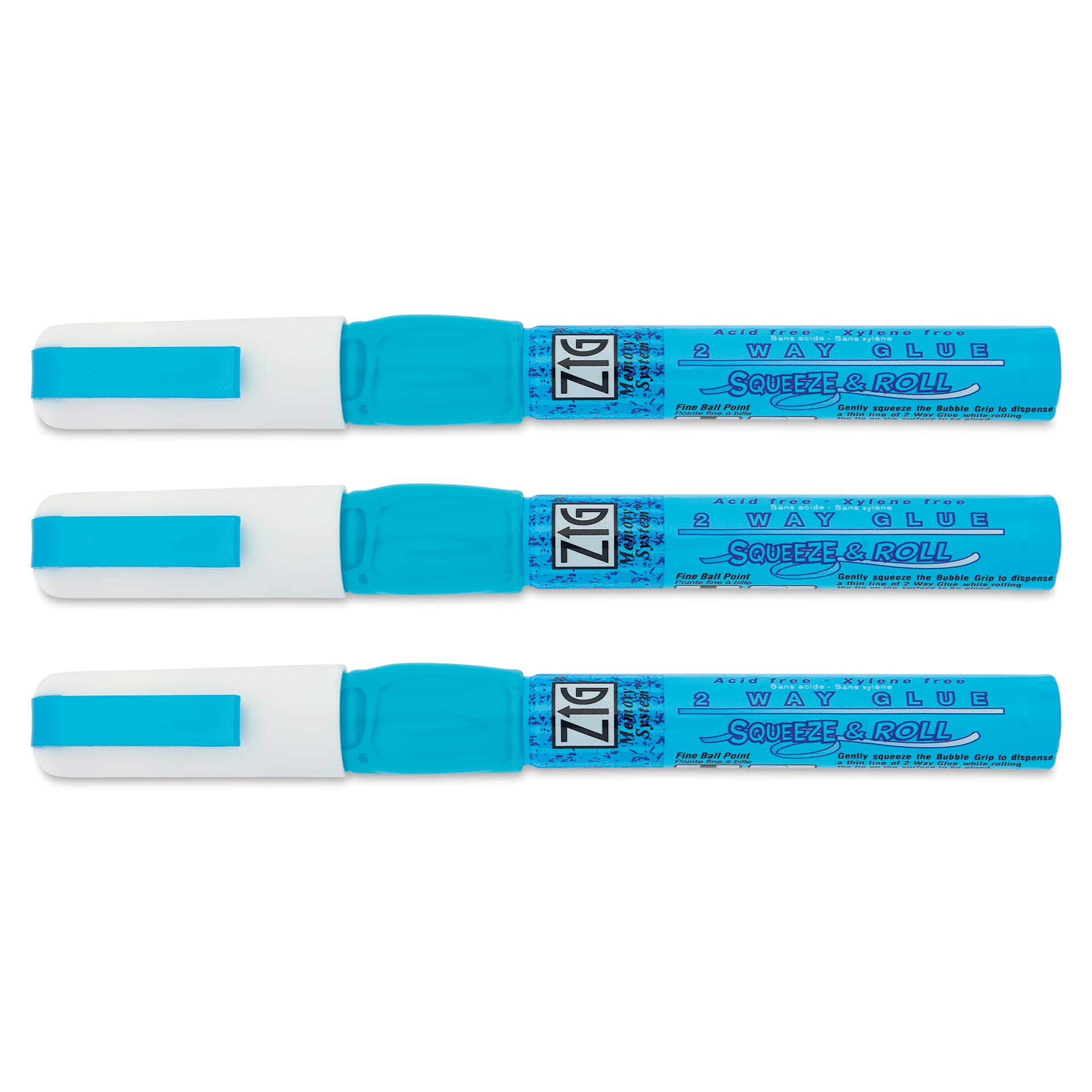 Kuretake Zig 2 Way Glue Pen - Squeeze & Roll, Pkg of 3 - with caps on