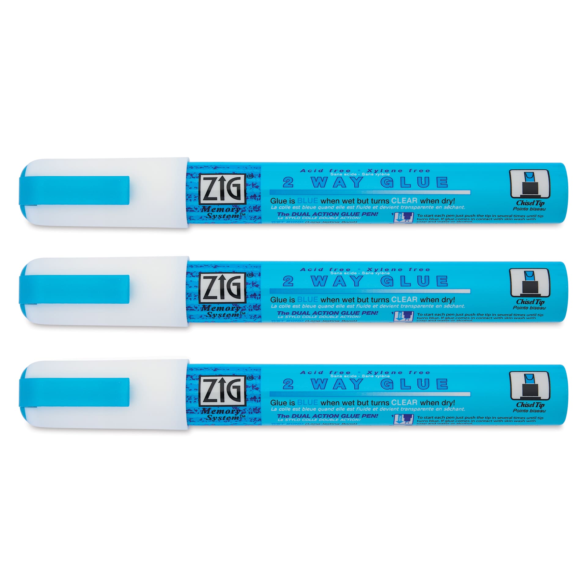 Kuretake Zig 2 Way Glue Pen - Chisel Tip, Pkg of 3 - with caps on