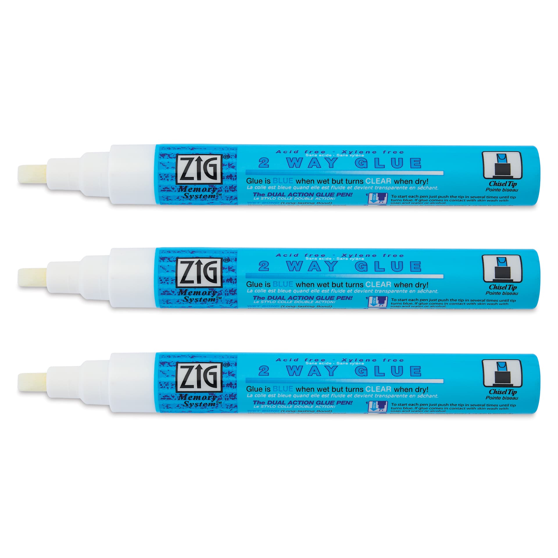 Kuretake Zig 2 Way Glue Pen - Chisel Tip, Pkg of 3 - with caps removed