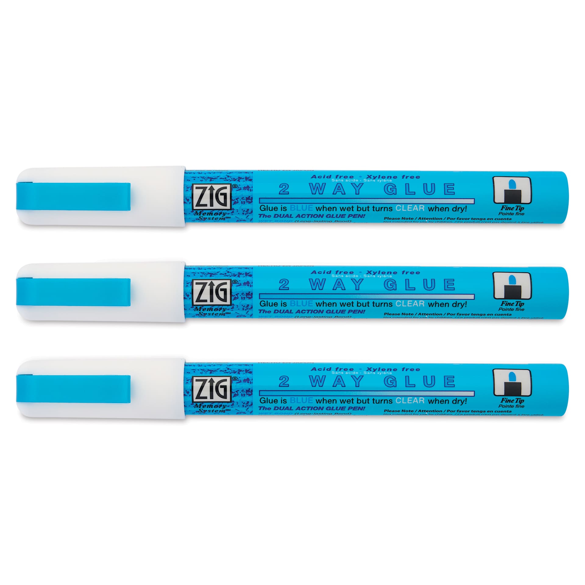 Kuretake Zig 2 Way Glue Pen - Fine Tip, Pkg of 3 - with caps on