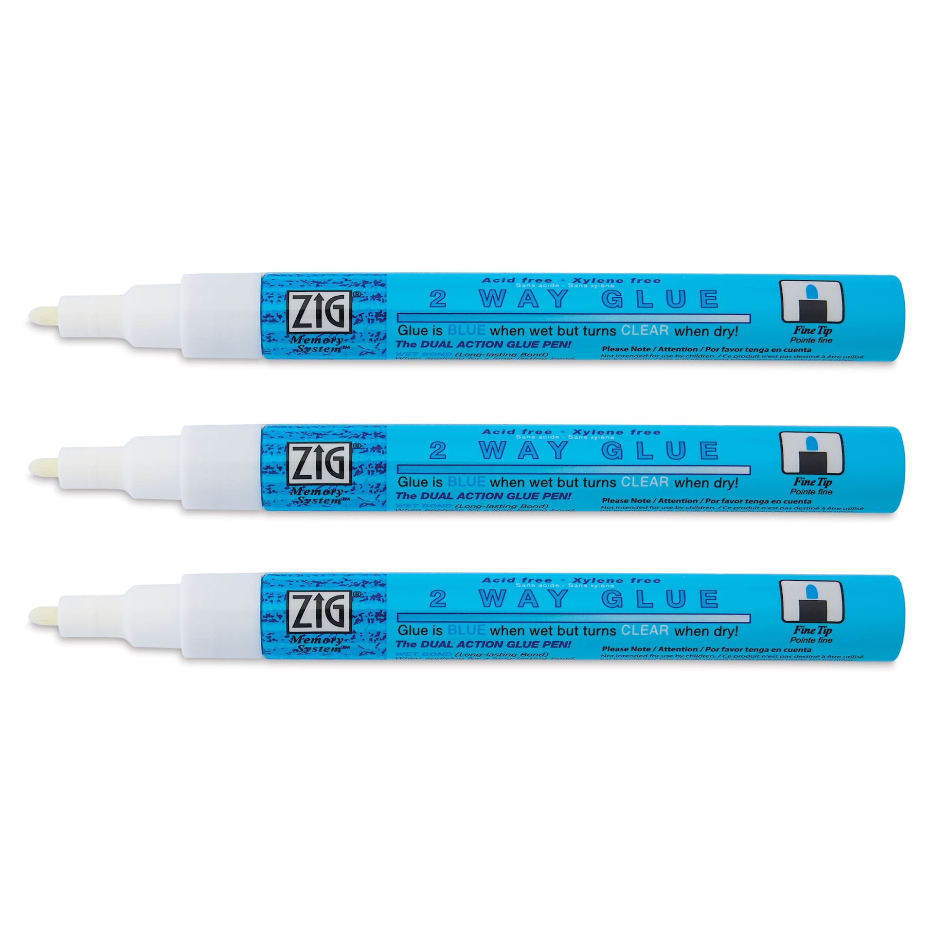 Kuretake Zig 2 Way Glue Pen - Fine Tip, Pkg of 3
