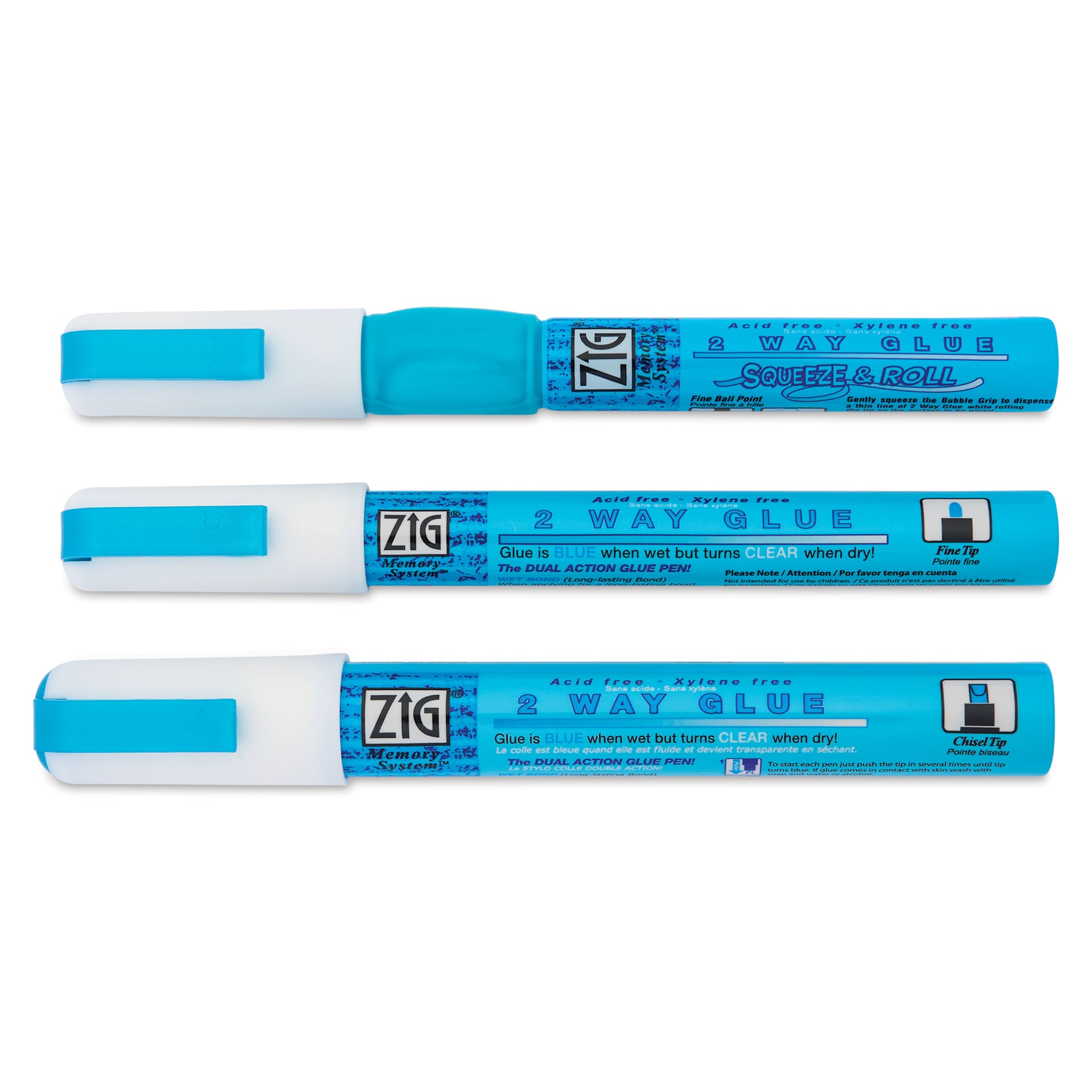 Kuretake Zig 2 Way Glue Pen - Assorted Sizes, Set of 3 - with caps on