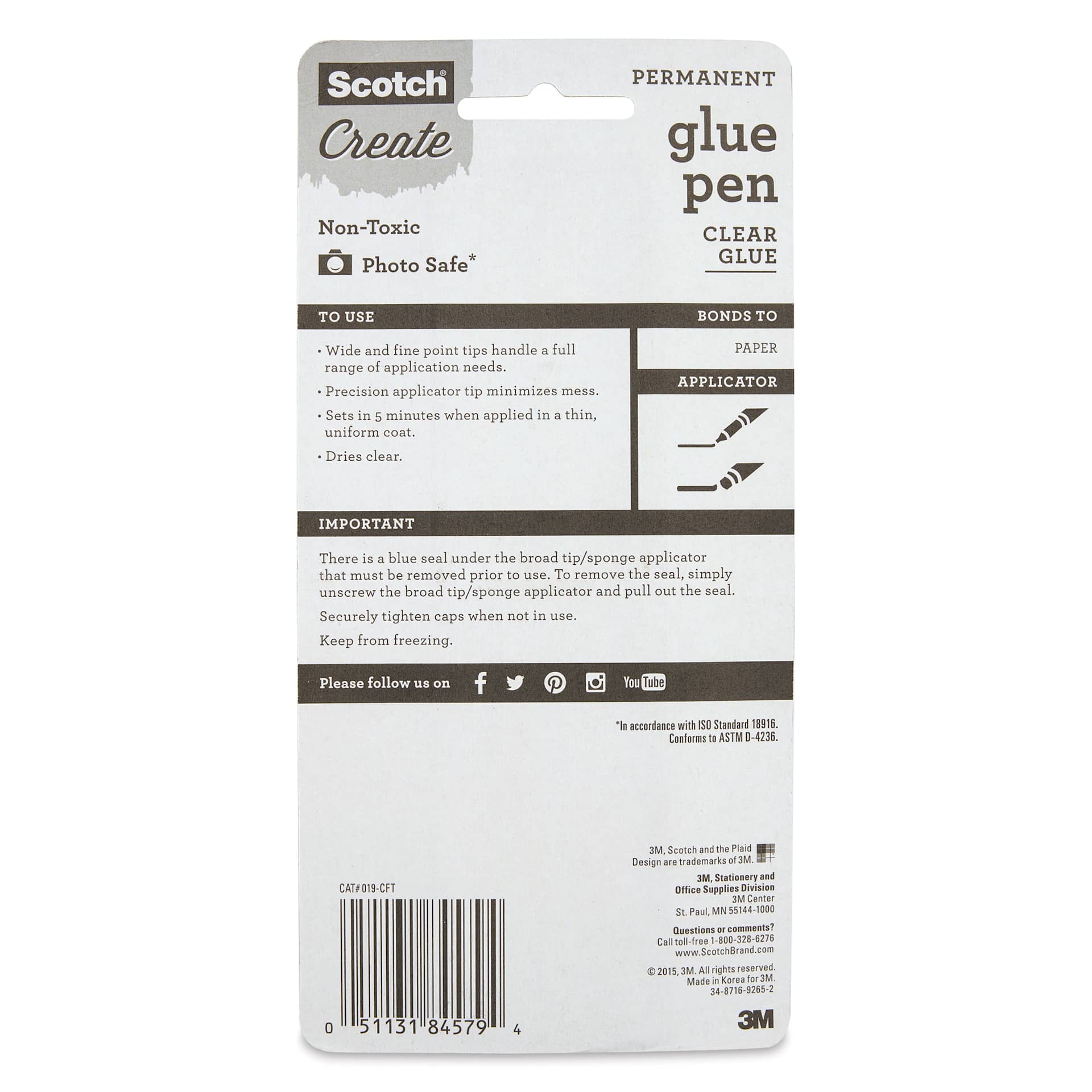 Scotch Glue Pen - 1.6 oz - back of packaging