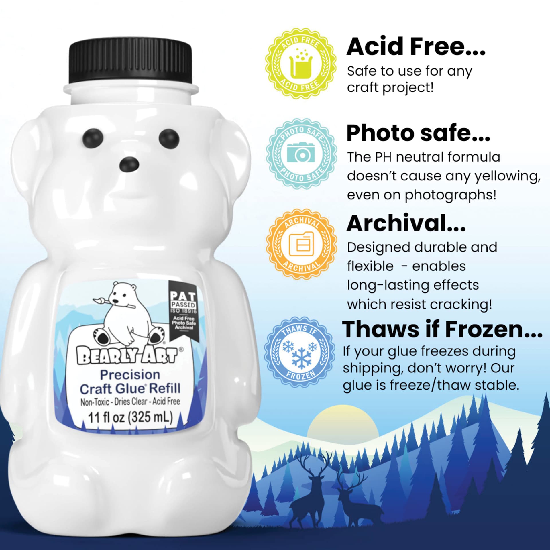 Bearly Art Precision Craft Glue Bear Refill - 11 oz - acid free, photo safe, archival, thaws if frozen