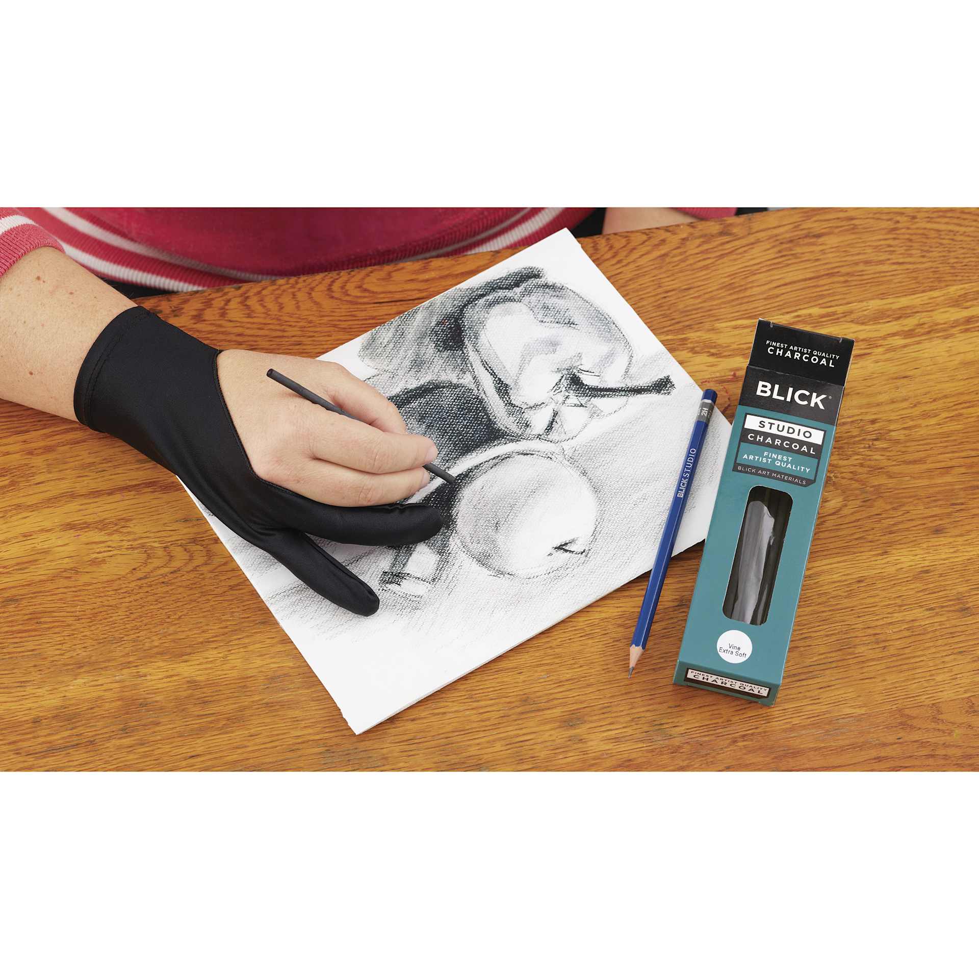Blick Artists' Gloves - in use with a charcoal drawing