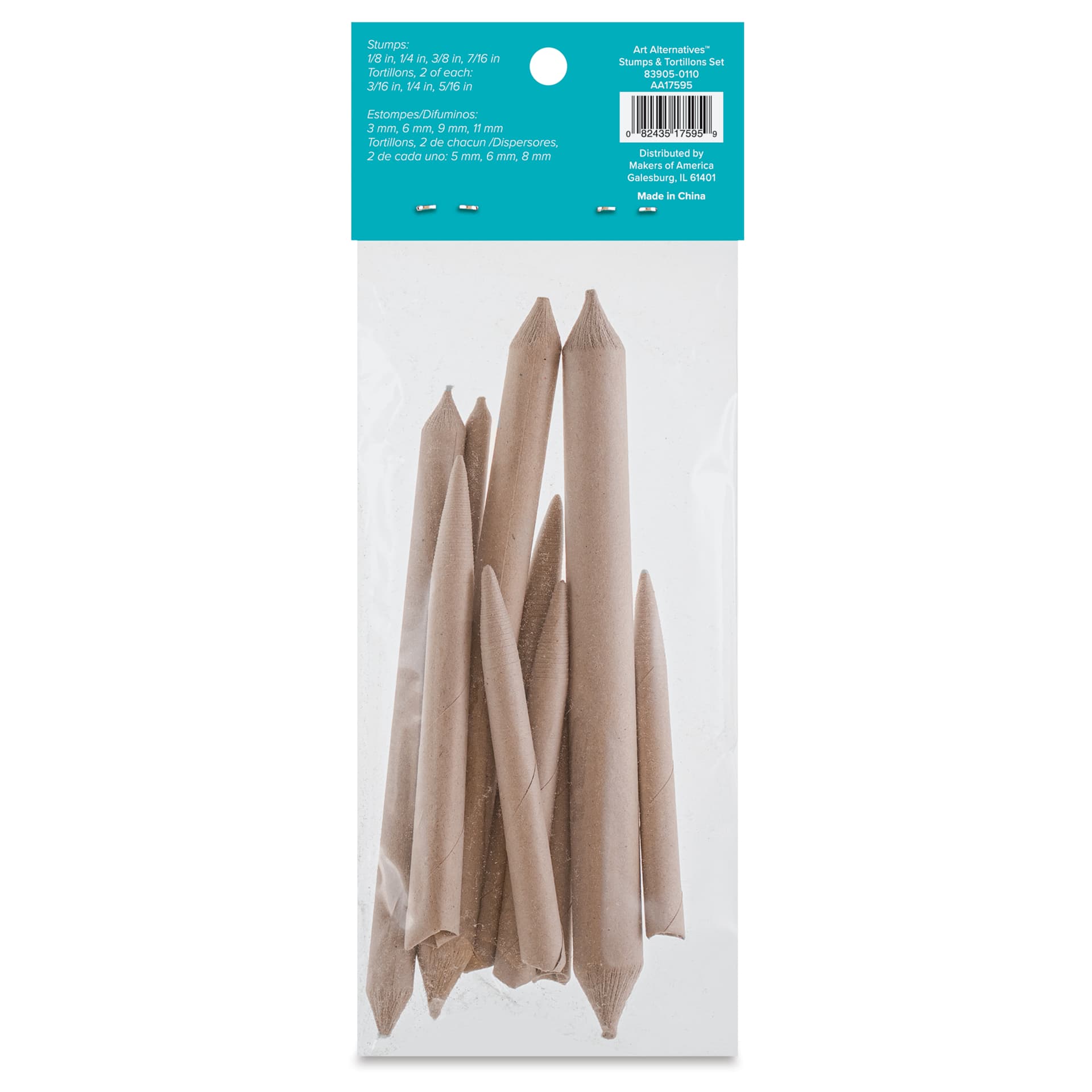Art Alternatives Stumps & Tortillons Set of 10, back of packaging