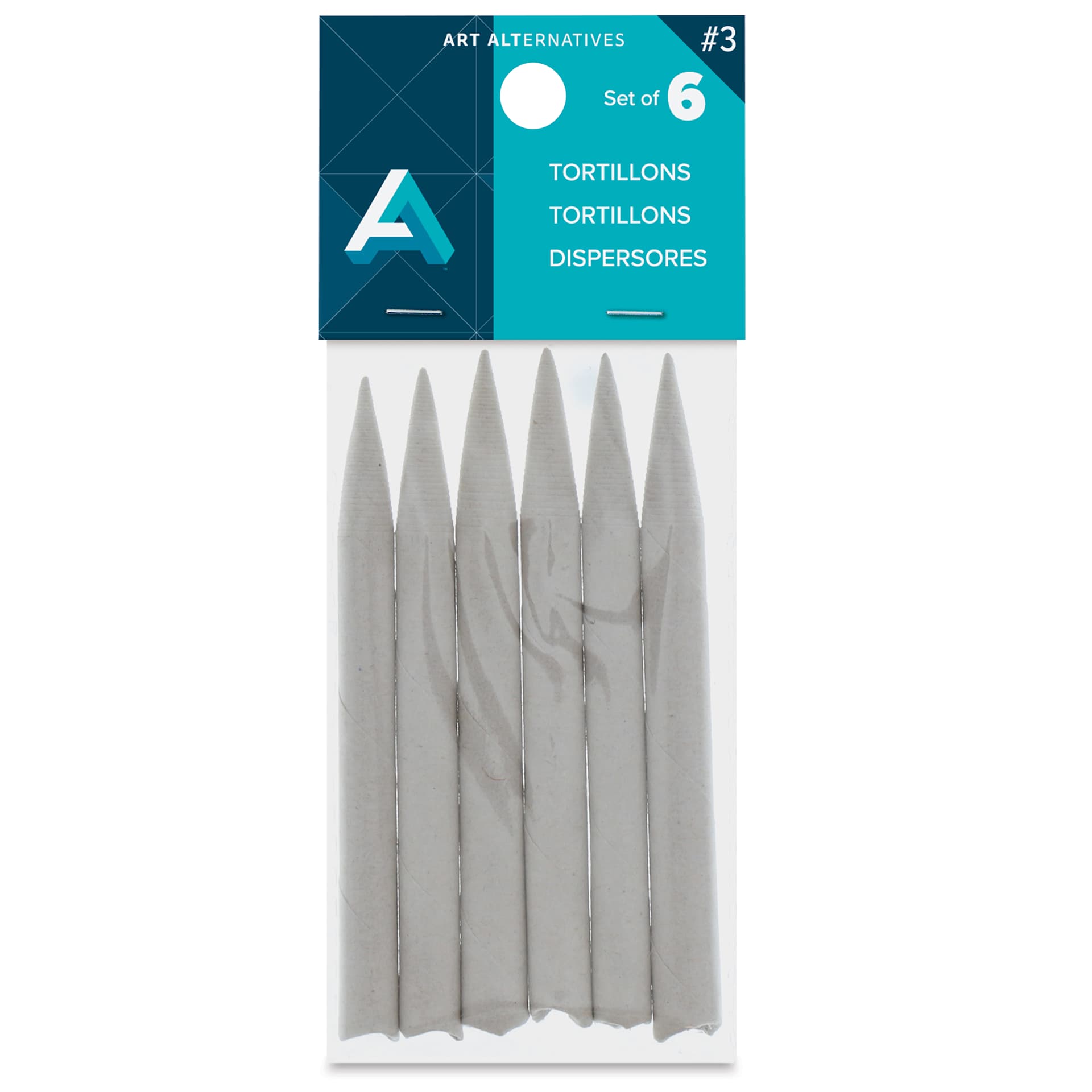 Art Alternatives Tortillons, Medium, 6/Pkg., 1/4", out of packaging, front of packaging