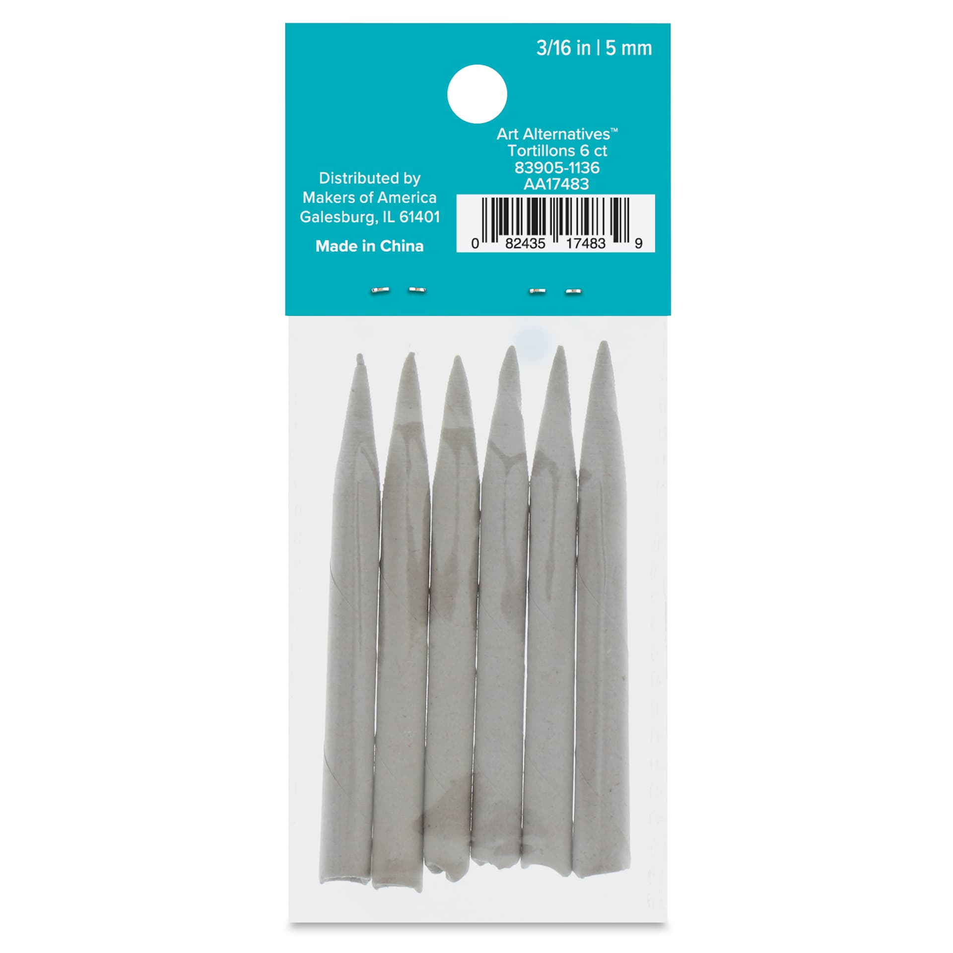 Tortillons Small 3/16, 6/Pkg. - Peggable, back of packaging