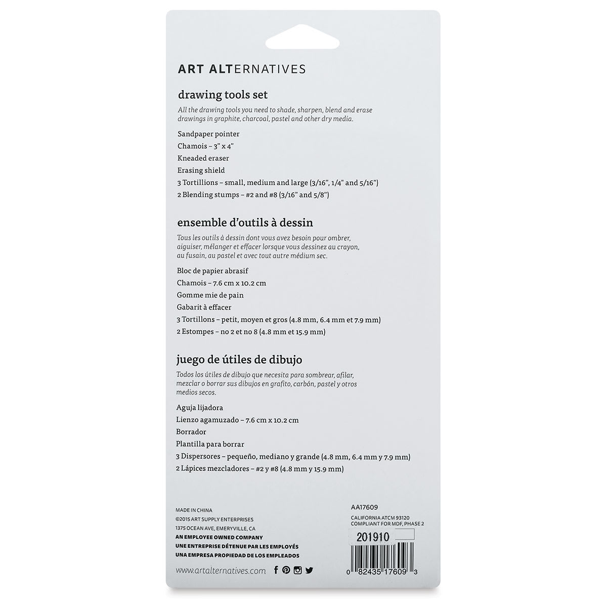 Art Alternatives Drawing Tools - Set of 9 (back of package)