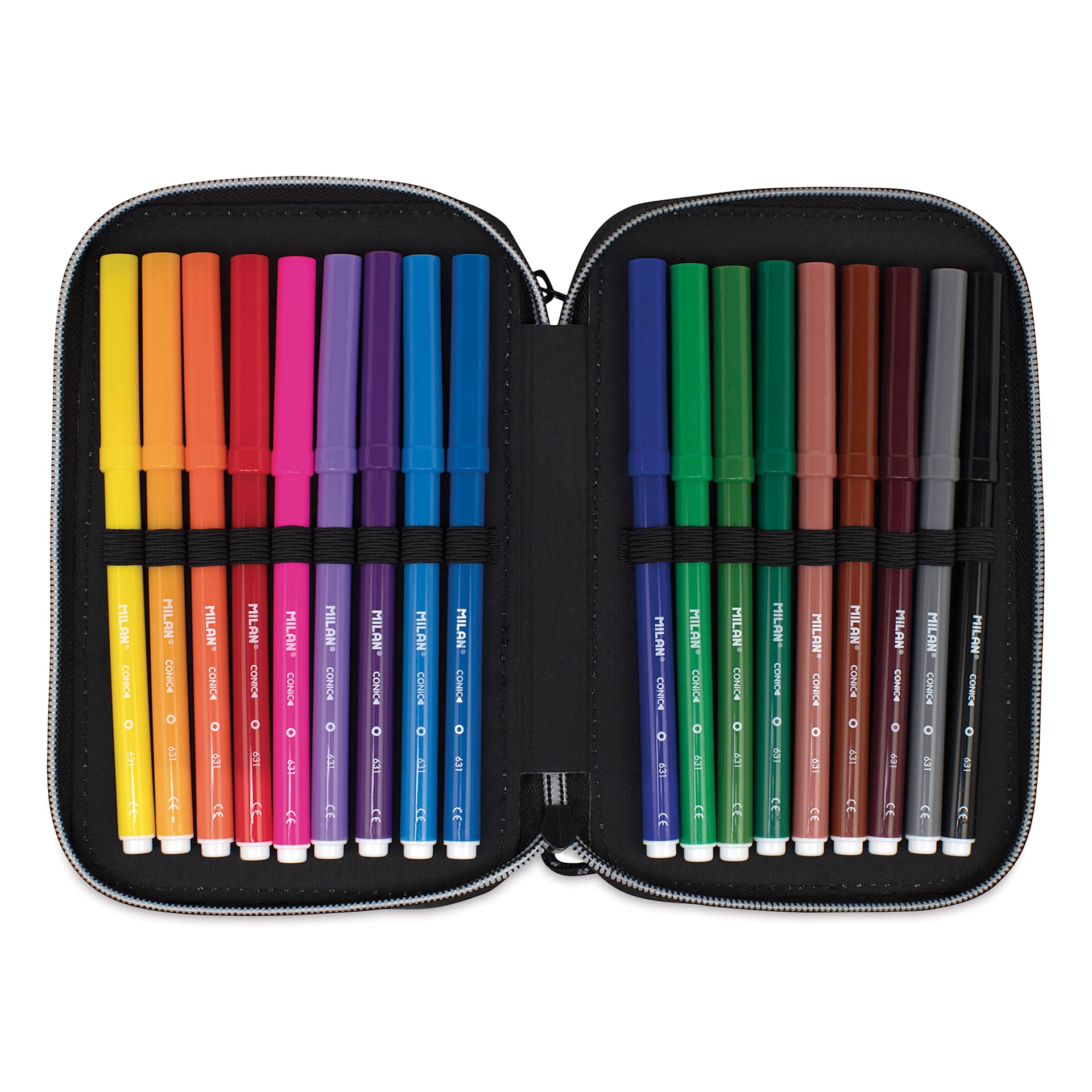 Milan Sunset Series Double Decker Pencil Case with Supplies, fiber pens