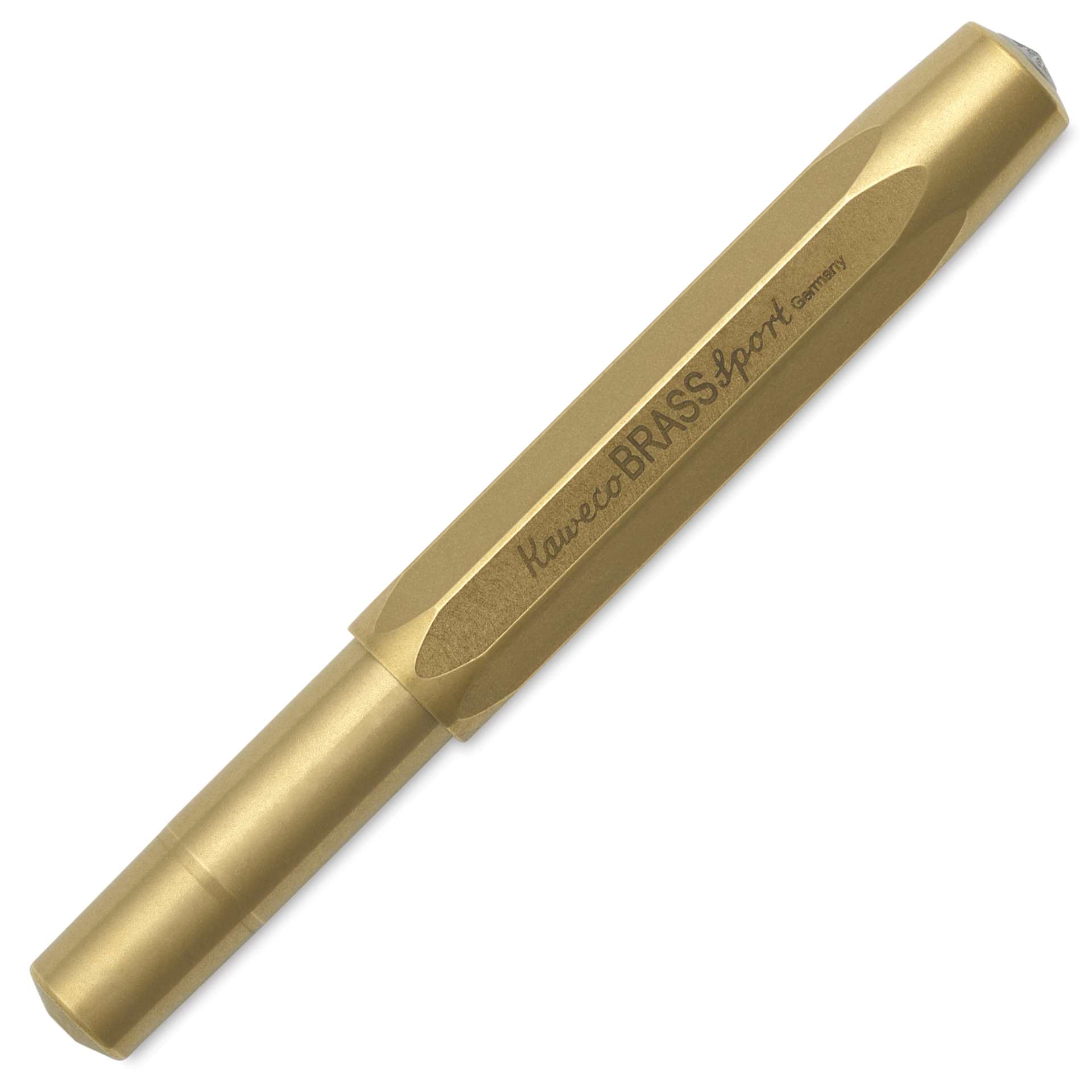 Kaweco Brass Sport Fountain Pen - Broad Nib, Blue Ink - with cap on