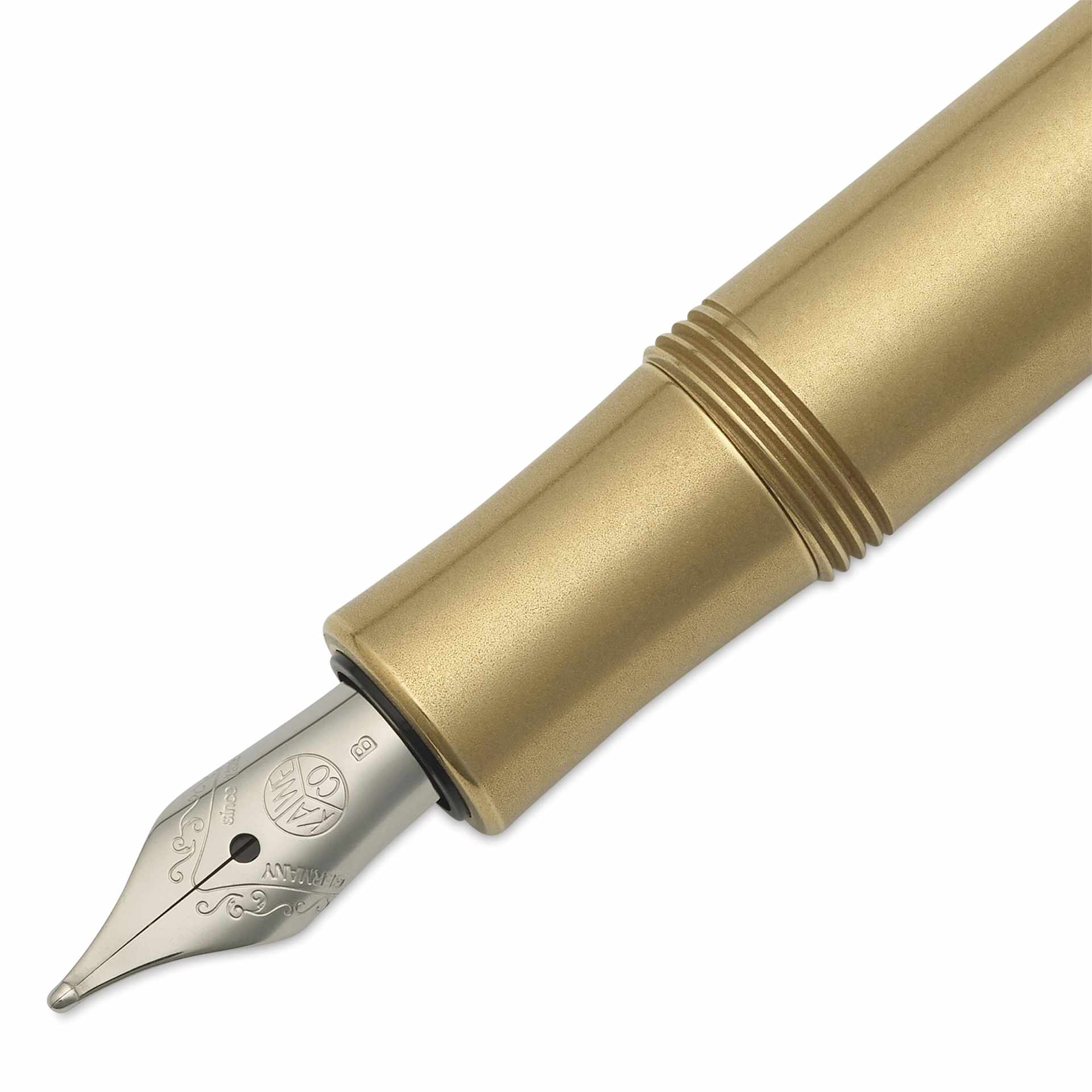 Kaweco Brass Sport Fountain Pen - Broad Nib, Blue Ink - close-up of tip