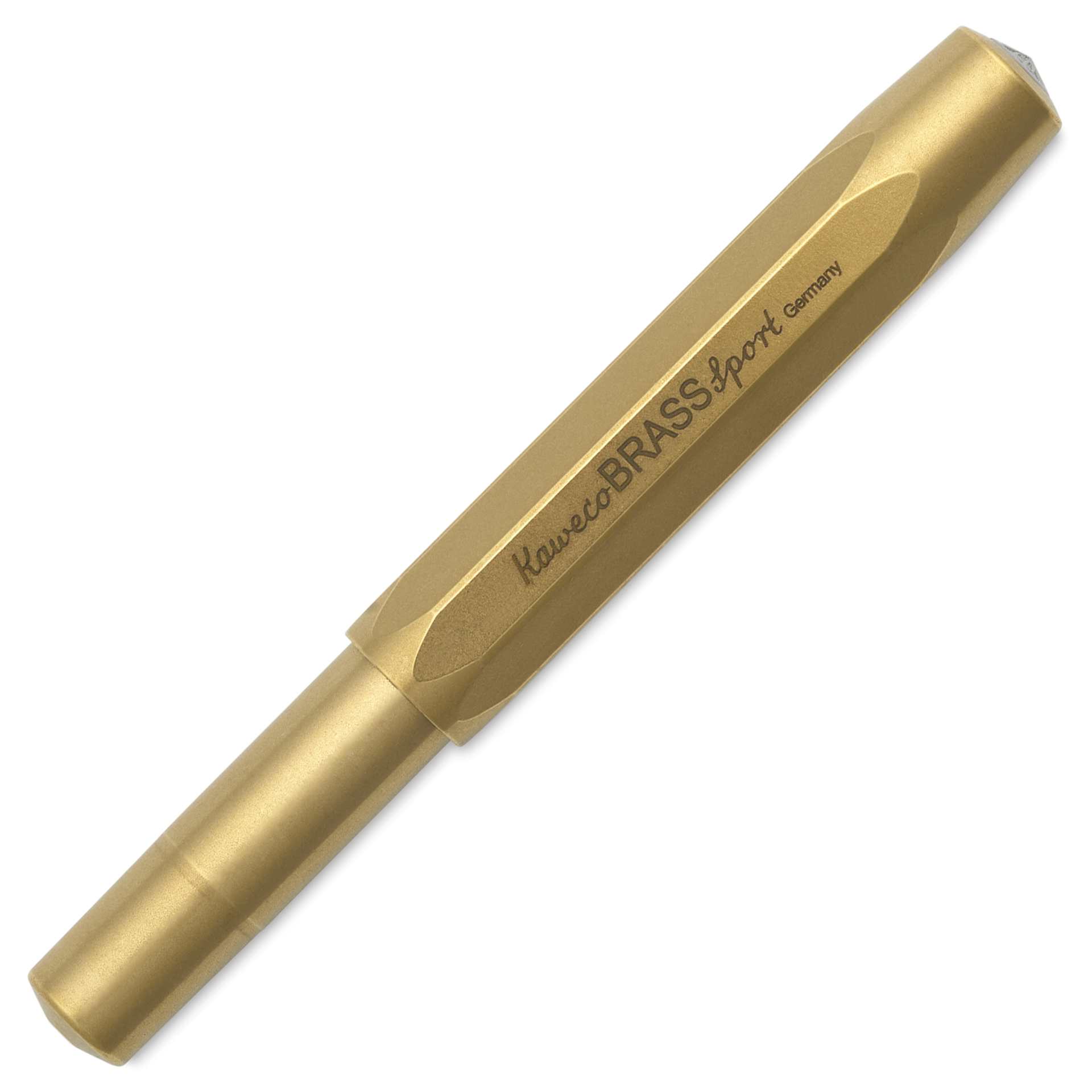 Kaweco Brass Sport Fountain Pen - Extra Broad Nib, Blue Ink - with cap on