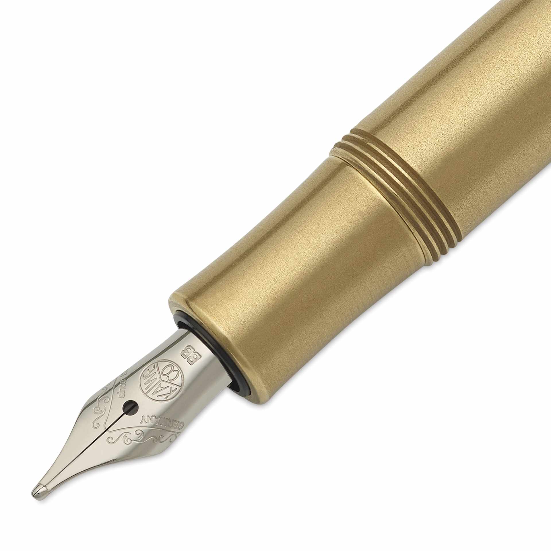 Kaweco Brass Sport Fountain Pen - Extra Broad Nib, Blue Ink - close-up of tip