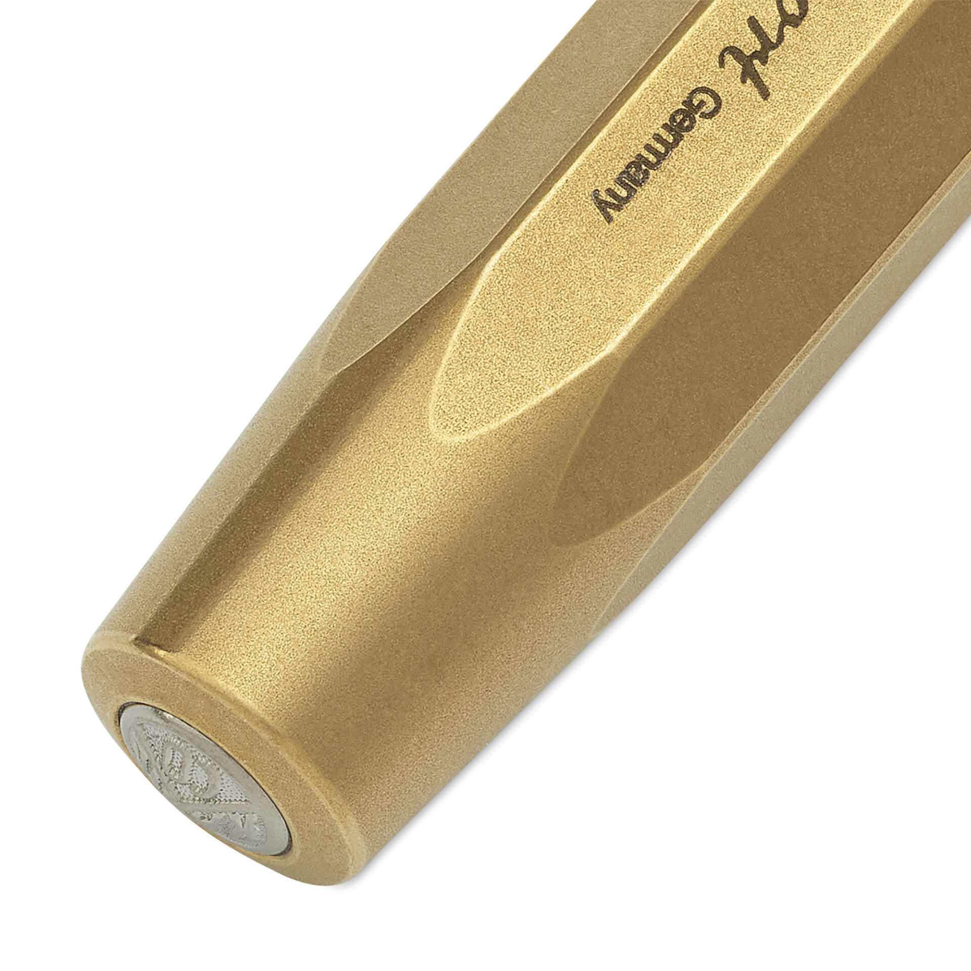 Kaweco Brass Sport Fountain Pen - Extra Fine Nib, Blue Ink - close-up of cap