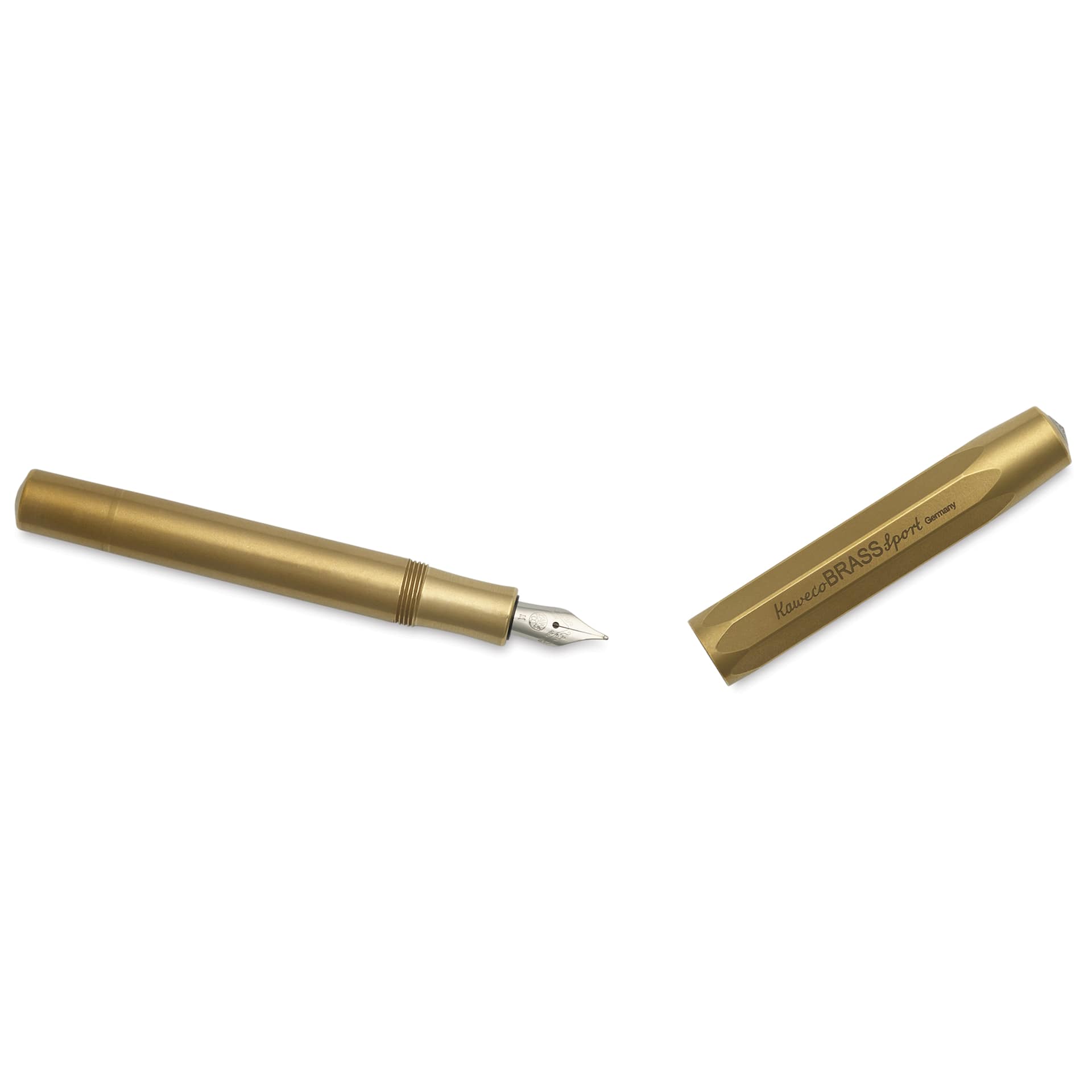 Kaweco Brass Sport Fountain Pen - Medium Nib, Blue Ink - pen and cap
