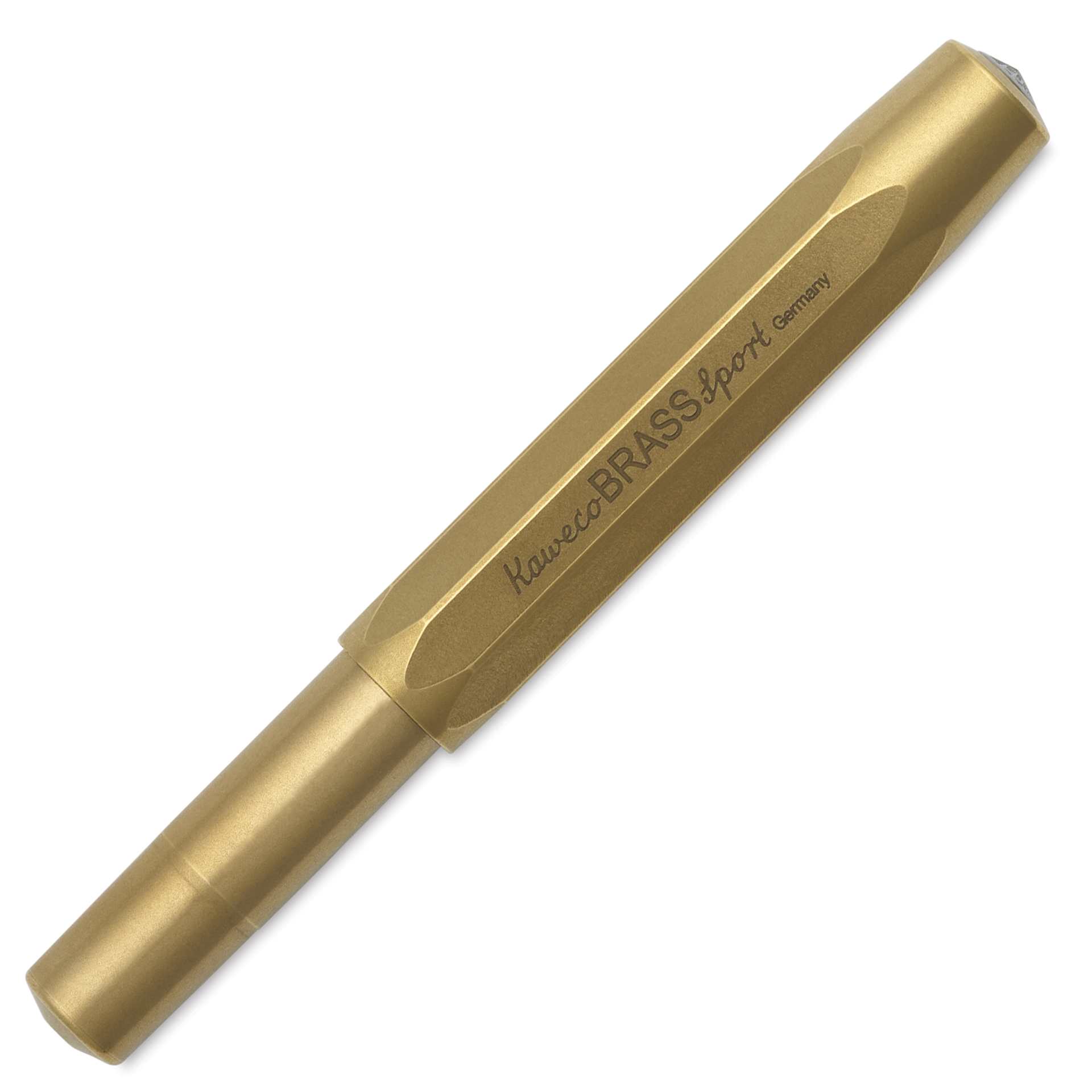 Kaweco Brass Sport Fountain Pen - Medium Nib, Blue Ink - with cap on
